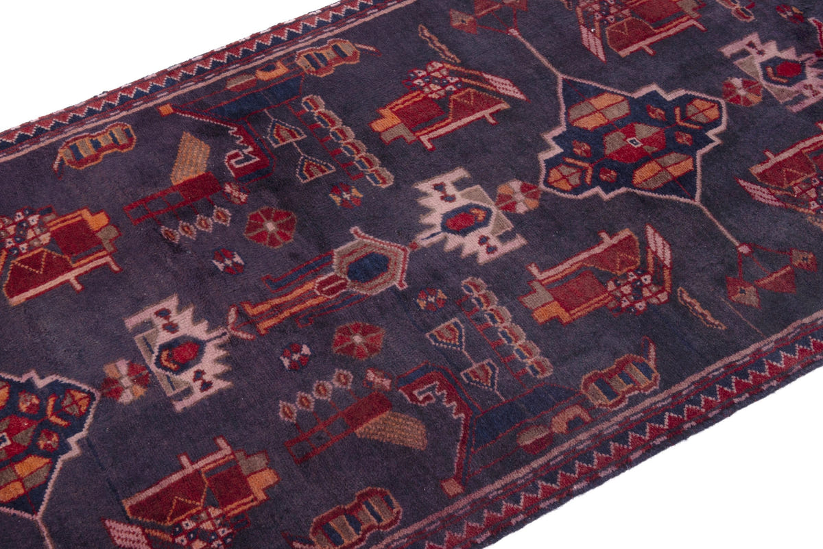 Turkish Anatolian runner rug in slate and deep red, view 13 of 18