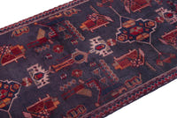 Turkish Anatolian runner rug in slate and deep red, view 13 of 18