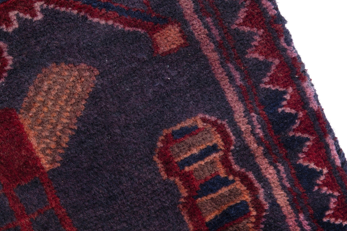 Turkish Anatolian runner rug in slate and deep red, view 16 of 18