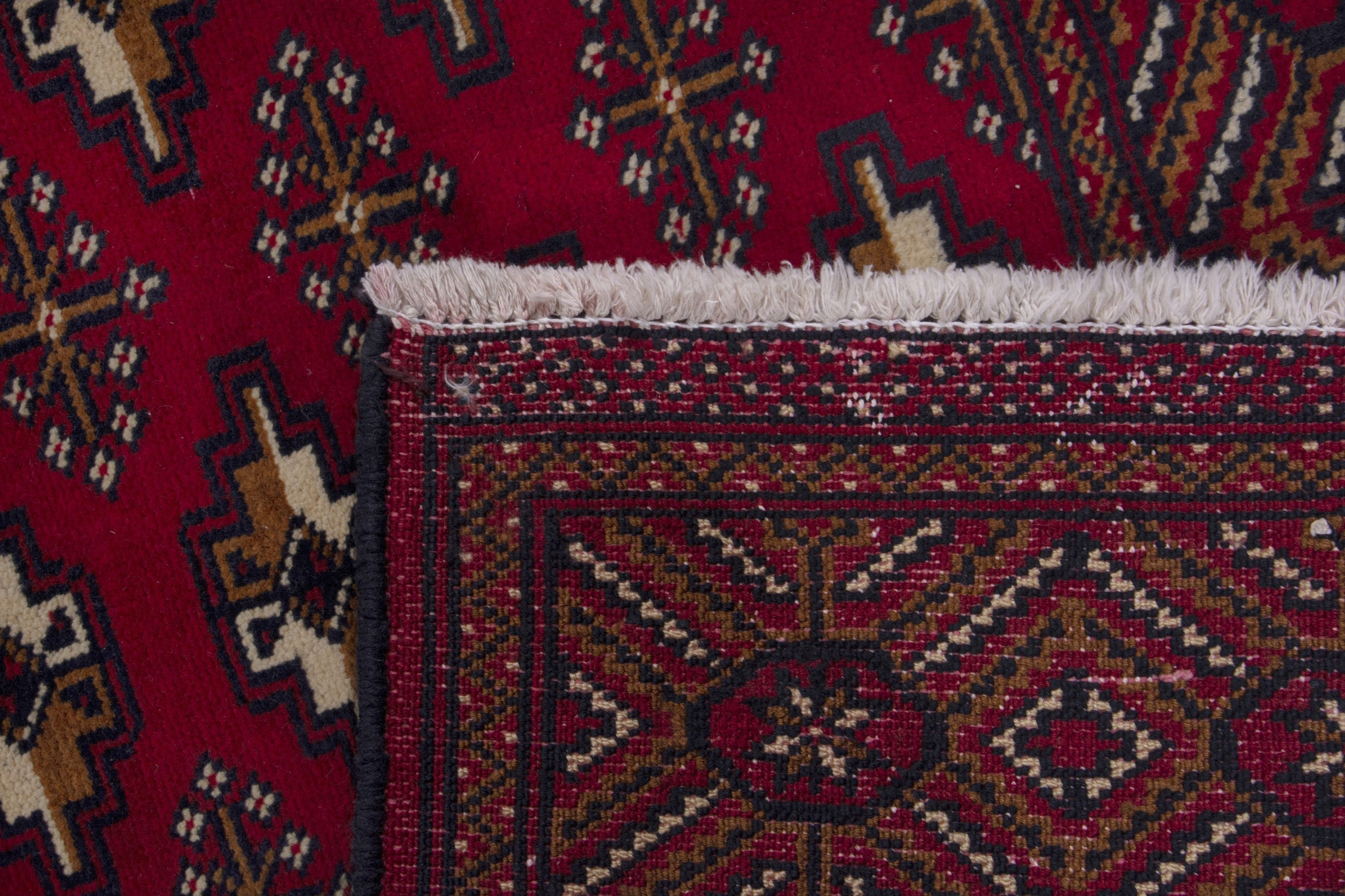 Persian Torkaman runner rug in burgundy and deep red, view 17 of 17