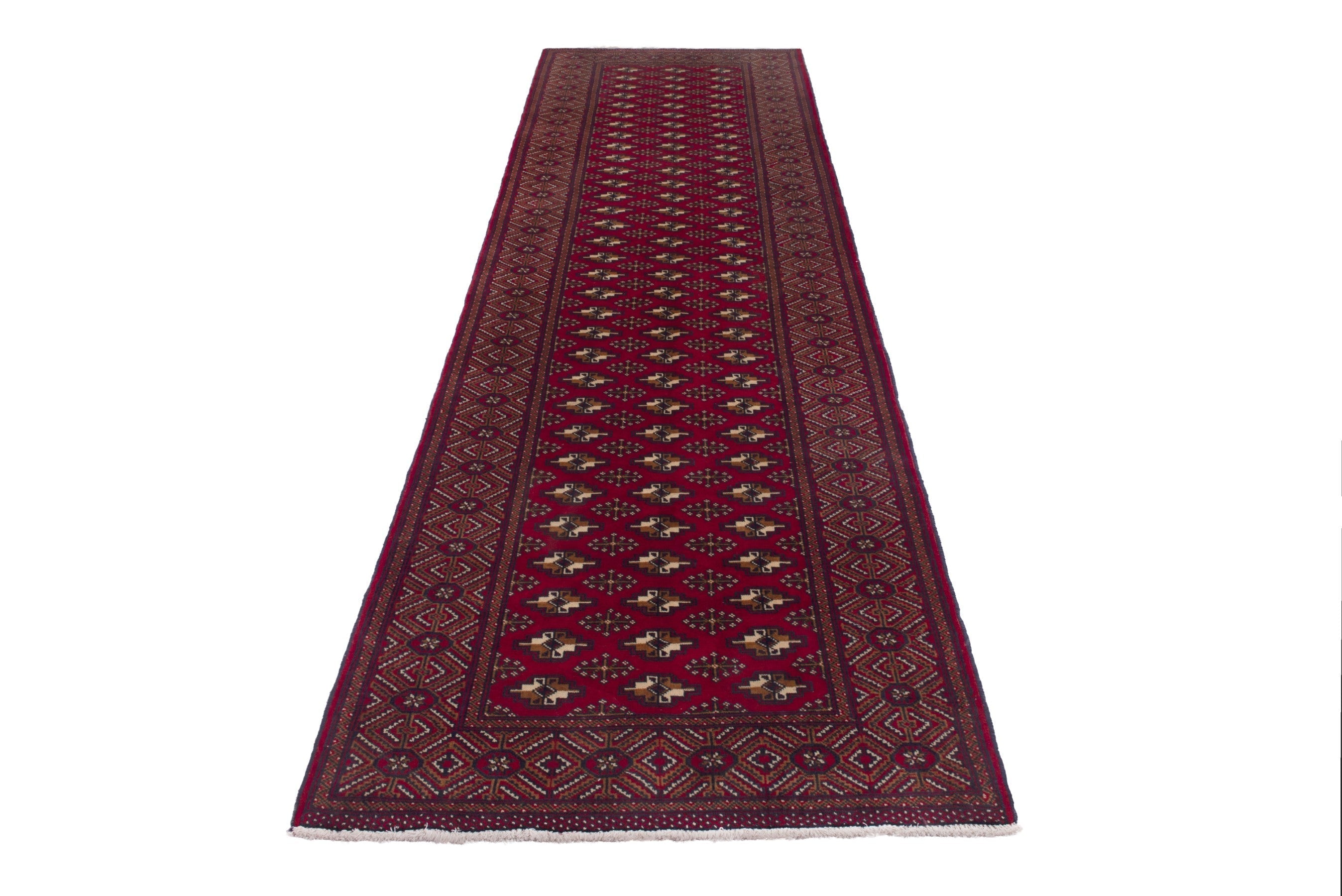 Persian Torkaman runner rug in burgundy and deep red, view 2 of 17