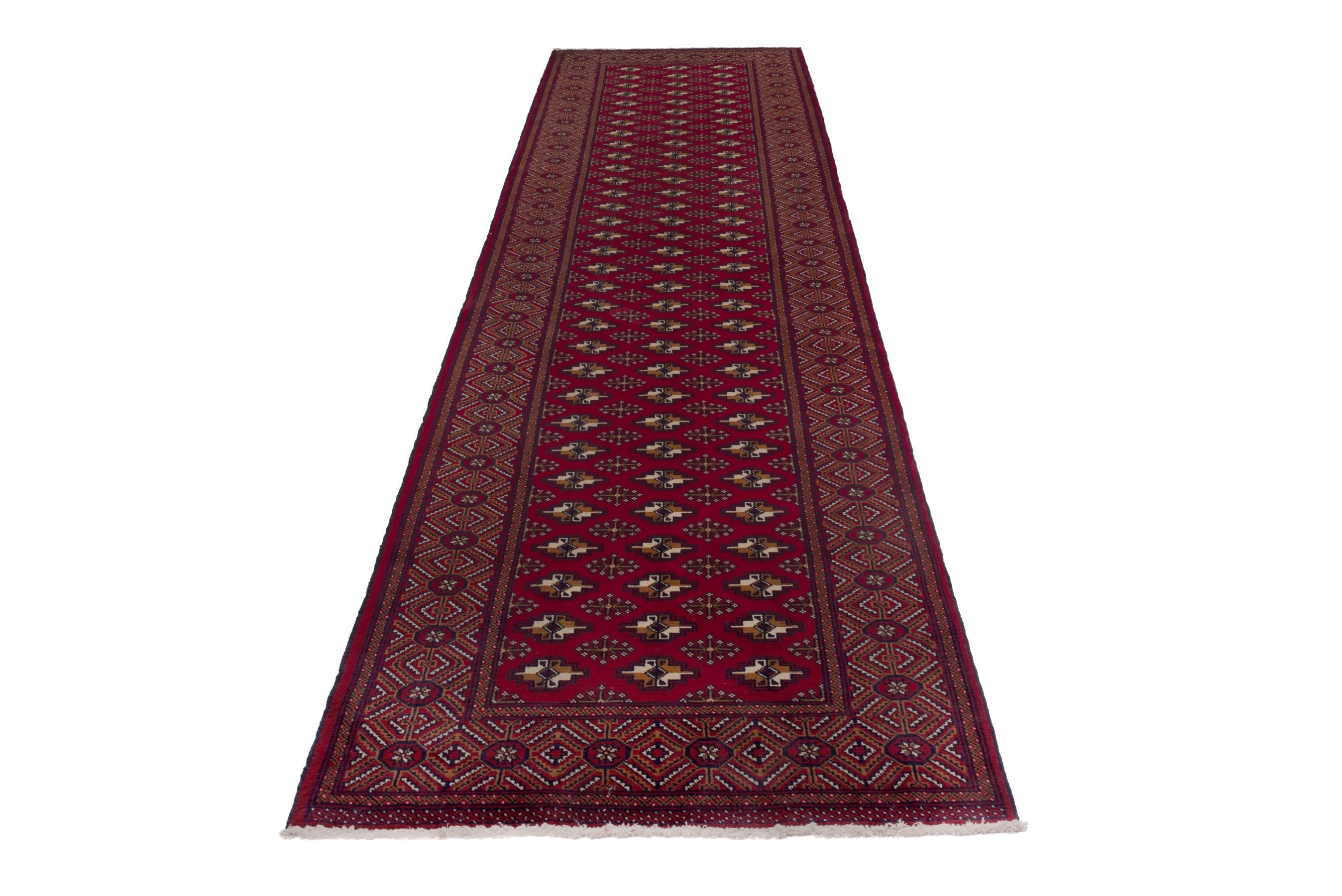 Persian Torkaman runner rug in burgundy and deep red, view 3 of 17