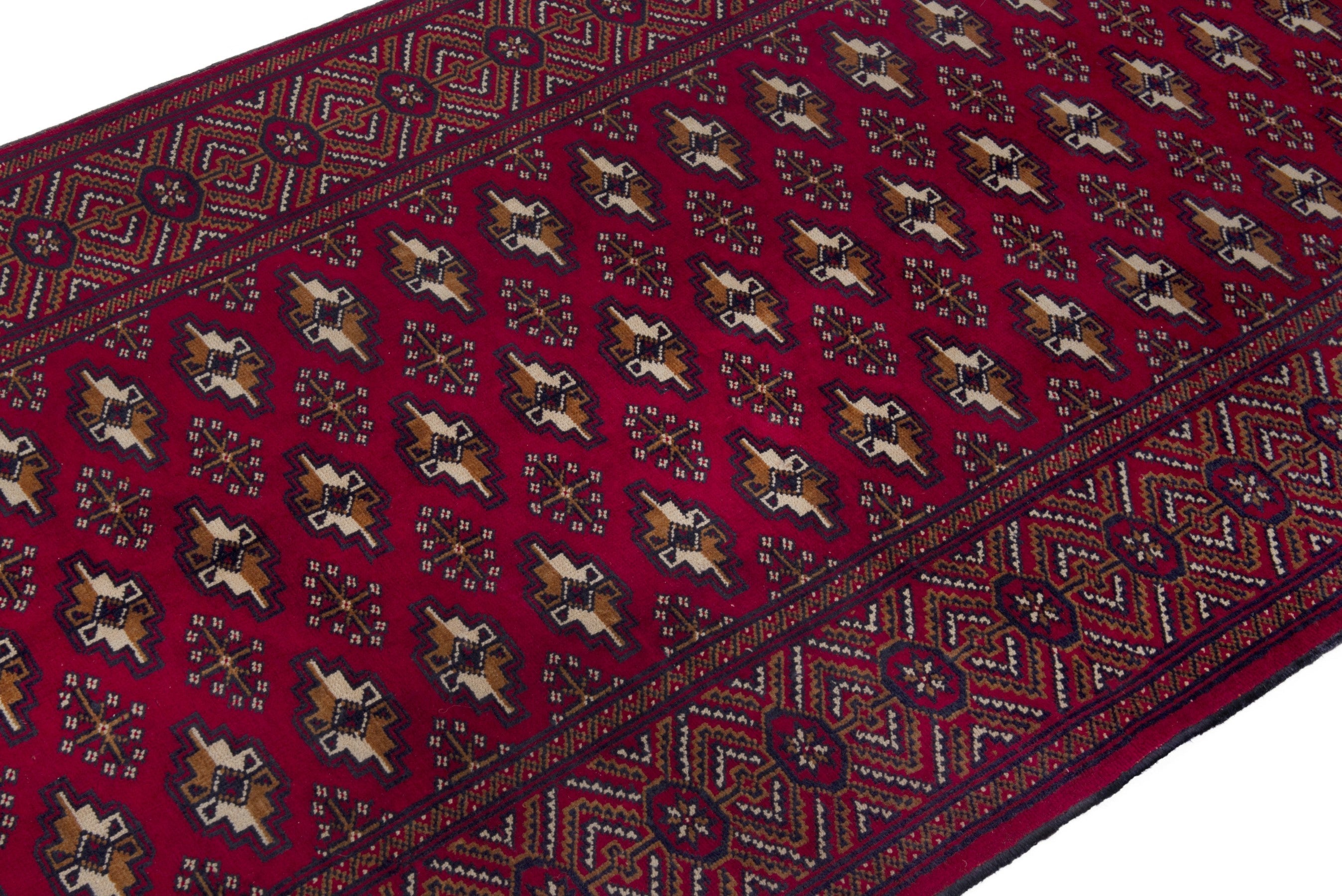 Persian Torkaman runner rug in burgundy and deep red, view 6 of 17