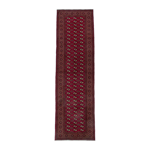 Persian Torkaman runner rug in burgundy and deep red, 3'6" x 12'2"