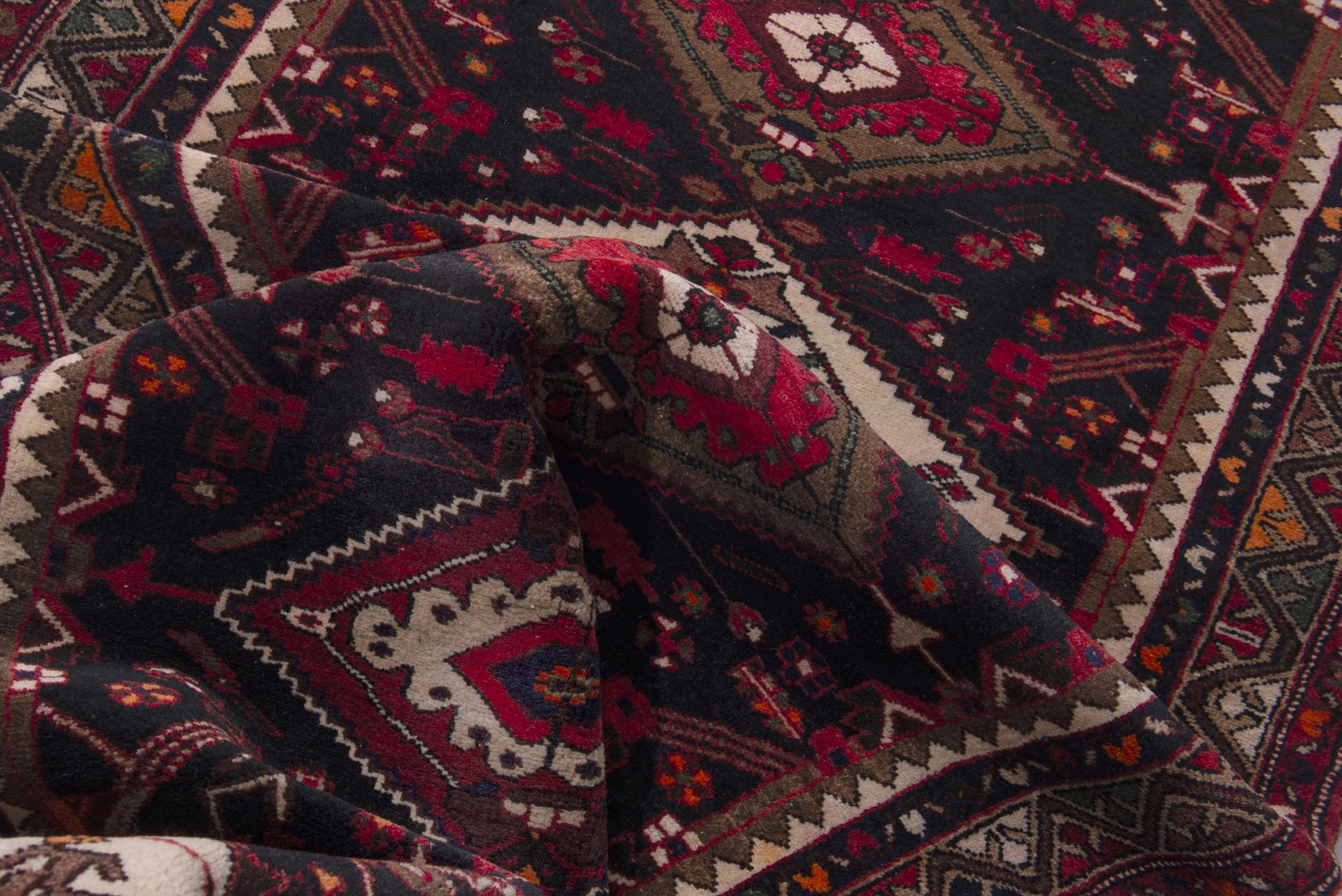 Persian Hamedan runner rug in burgundy and cream, view 15 of 18