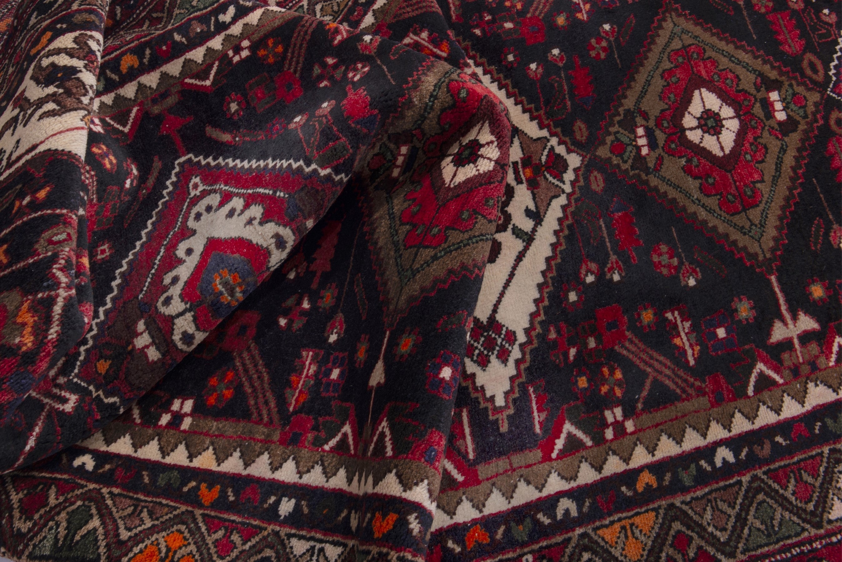 Persian Hamedan runner rug in burgundy and cream, view 16 of 18