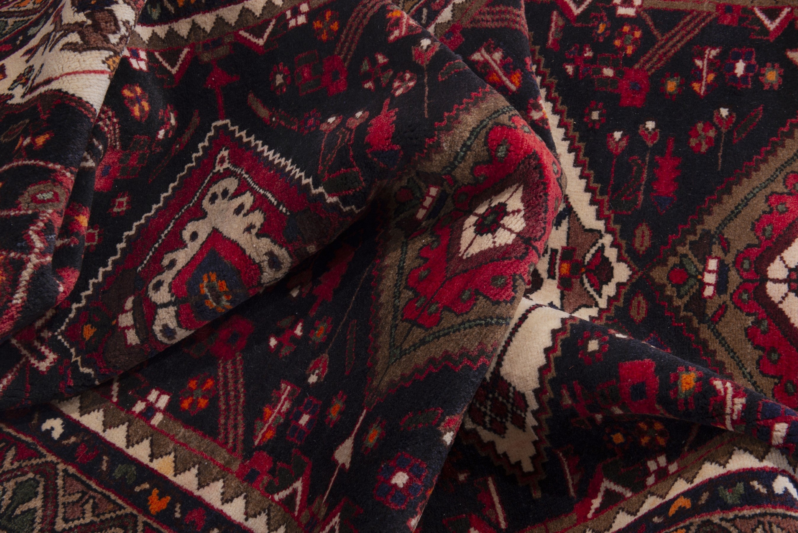 Persian Hamedan runner rug in burgundy and cream, view 17 of 18