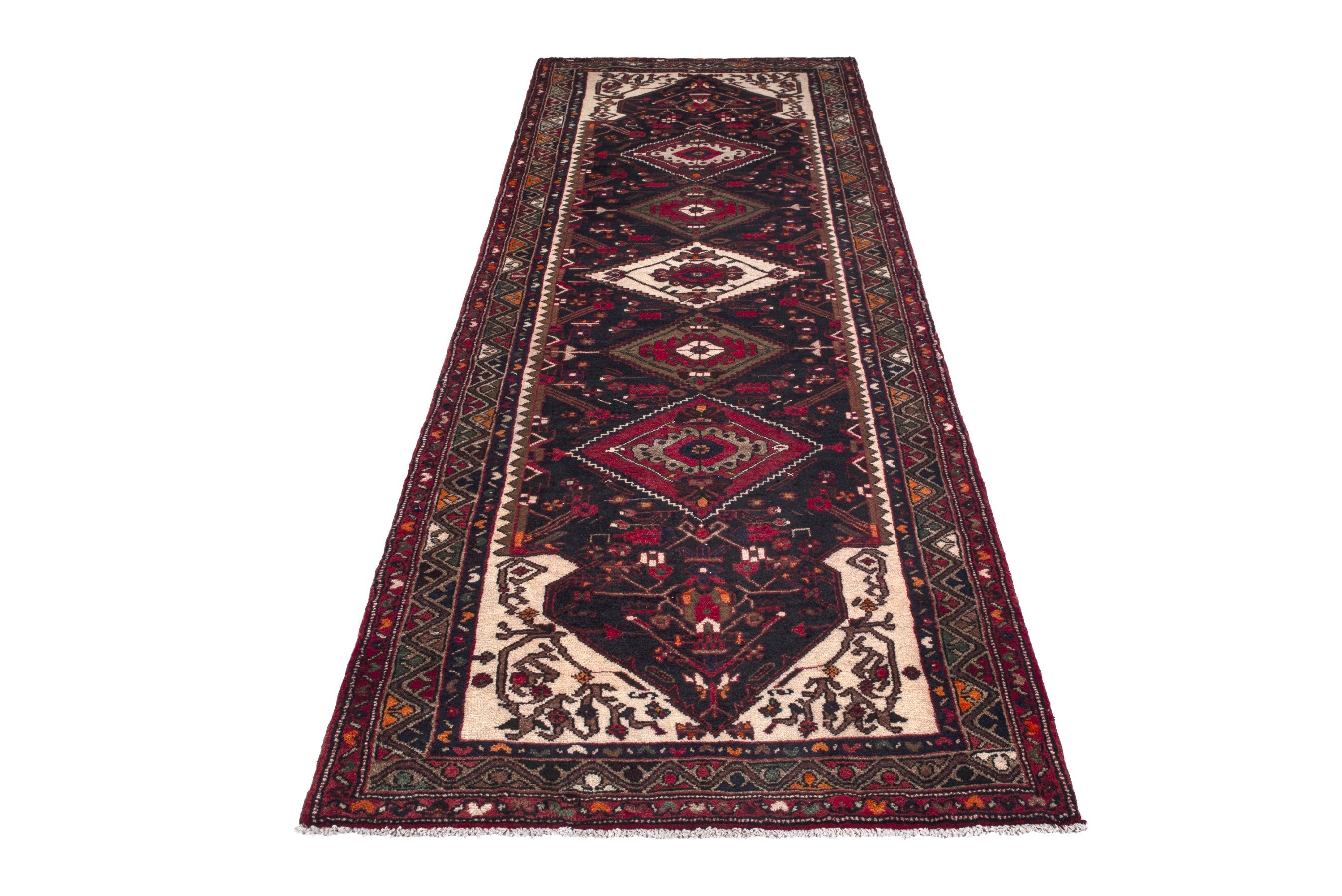 Persian Hamedan runner rug in burgundy and cream, view 2 of 18