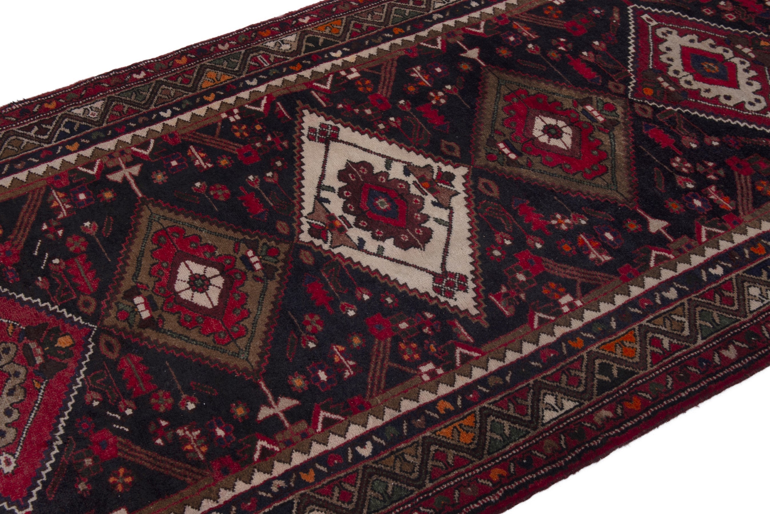 Persian Hamedan runner rug in burgundy and cream, view 6 of 18