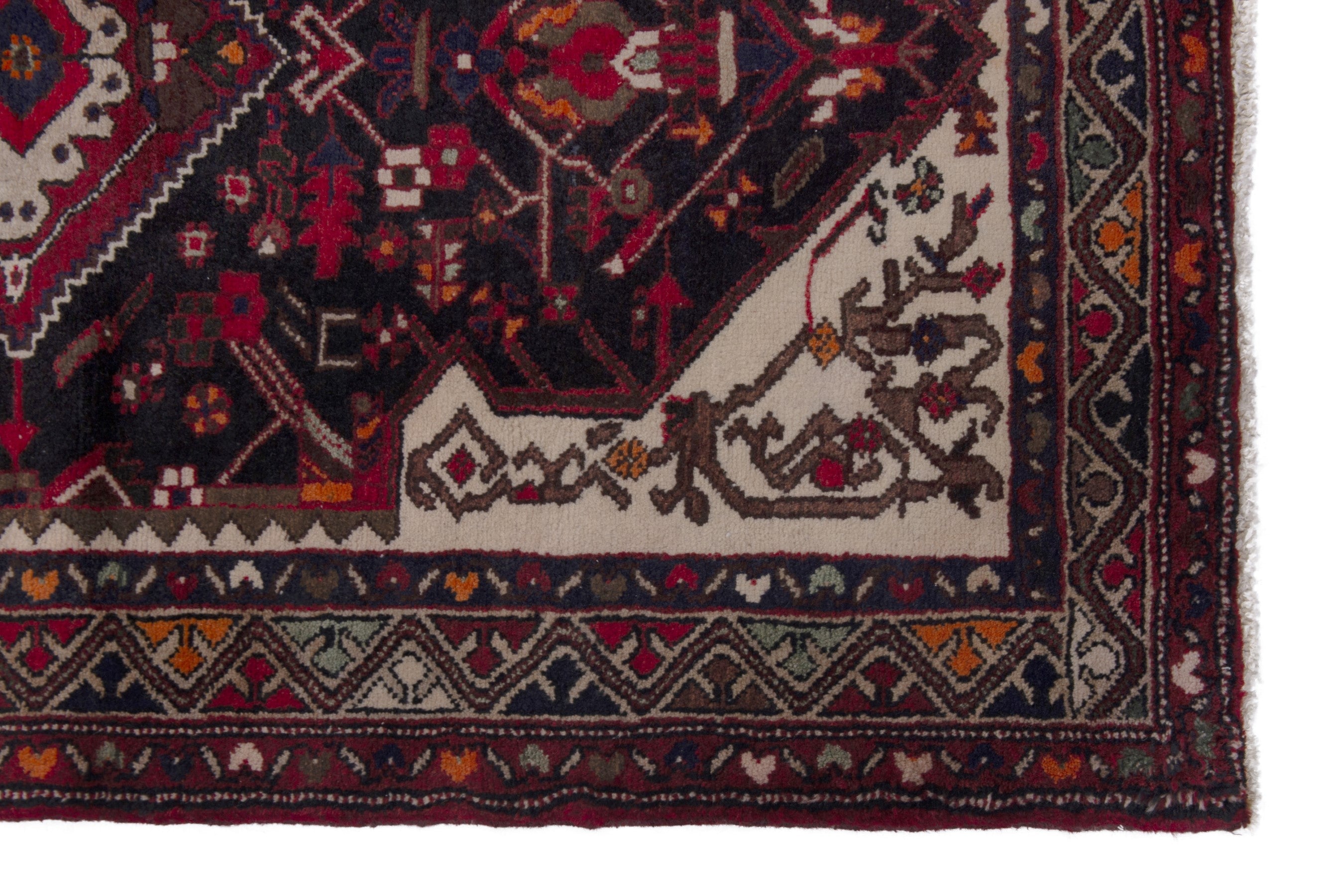 Persian Hamedan runner rug in burgundy and cream, view 5 of 18