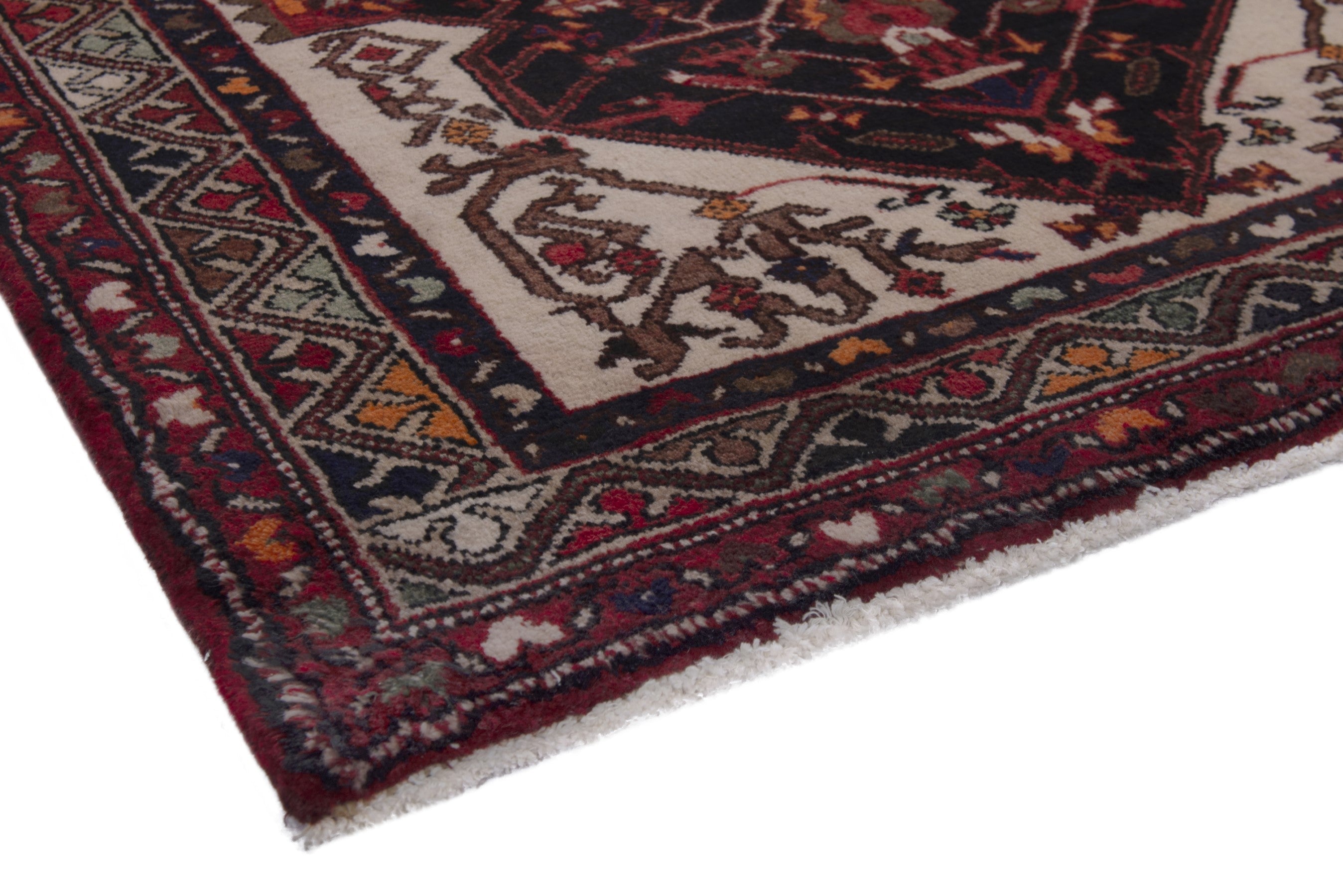 Persian Hamedan runner rug in burgundy and cream, view 4 of 18
