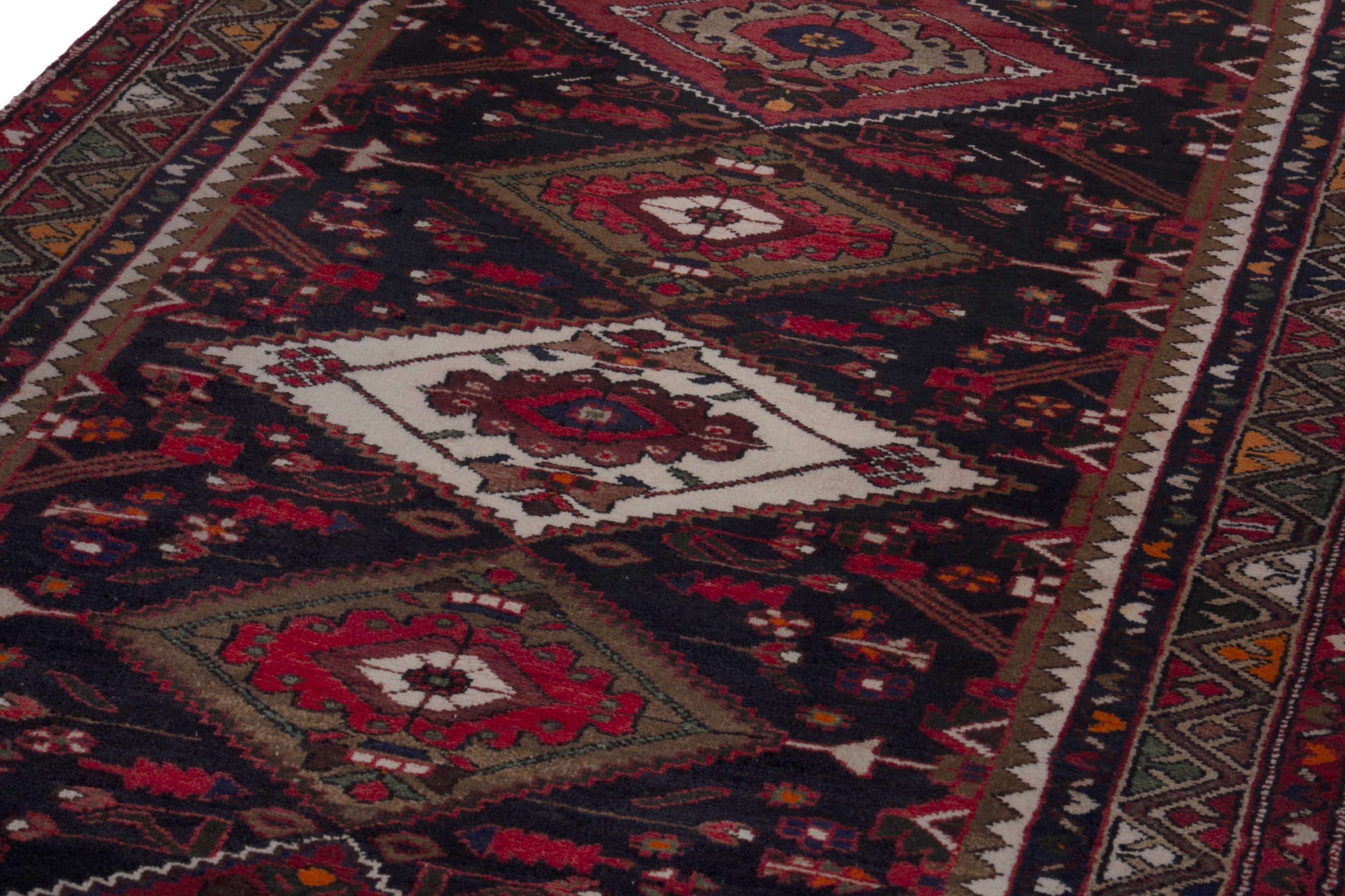 Persian Hamedan runner rug in burgundy and cream, view 9 of 18