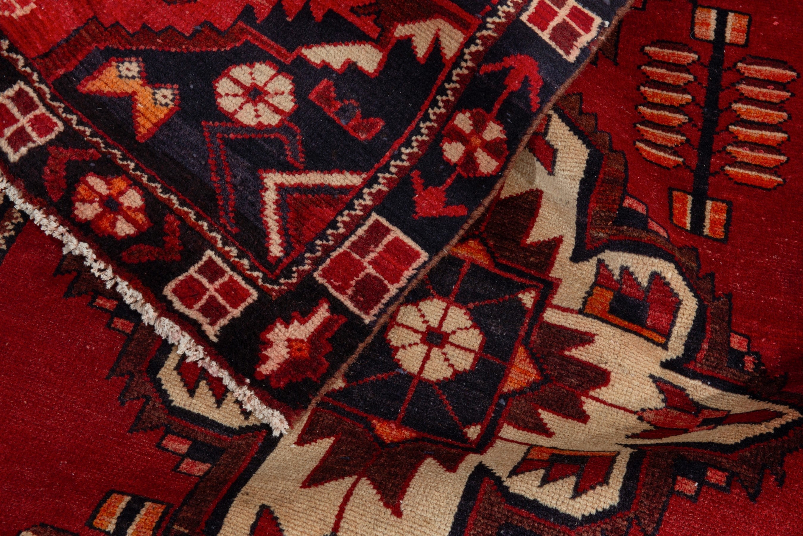 Persian Saveh runner rug in deep red and burgundy, view 15 of 17