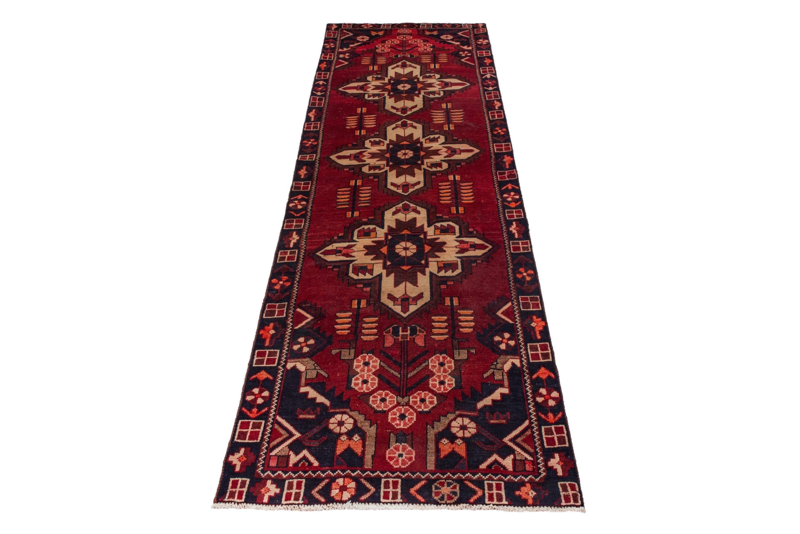 Persian Saveh runner rug in deep red and burgundy, view 2 of 17