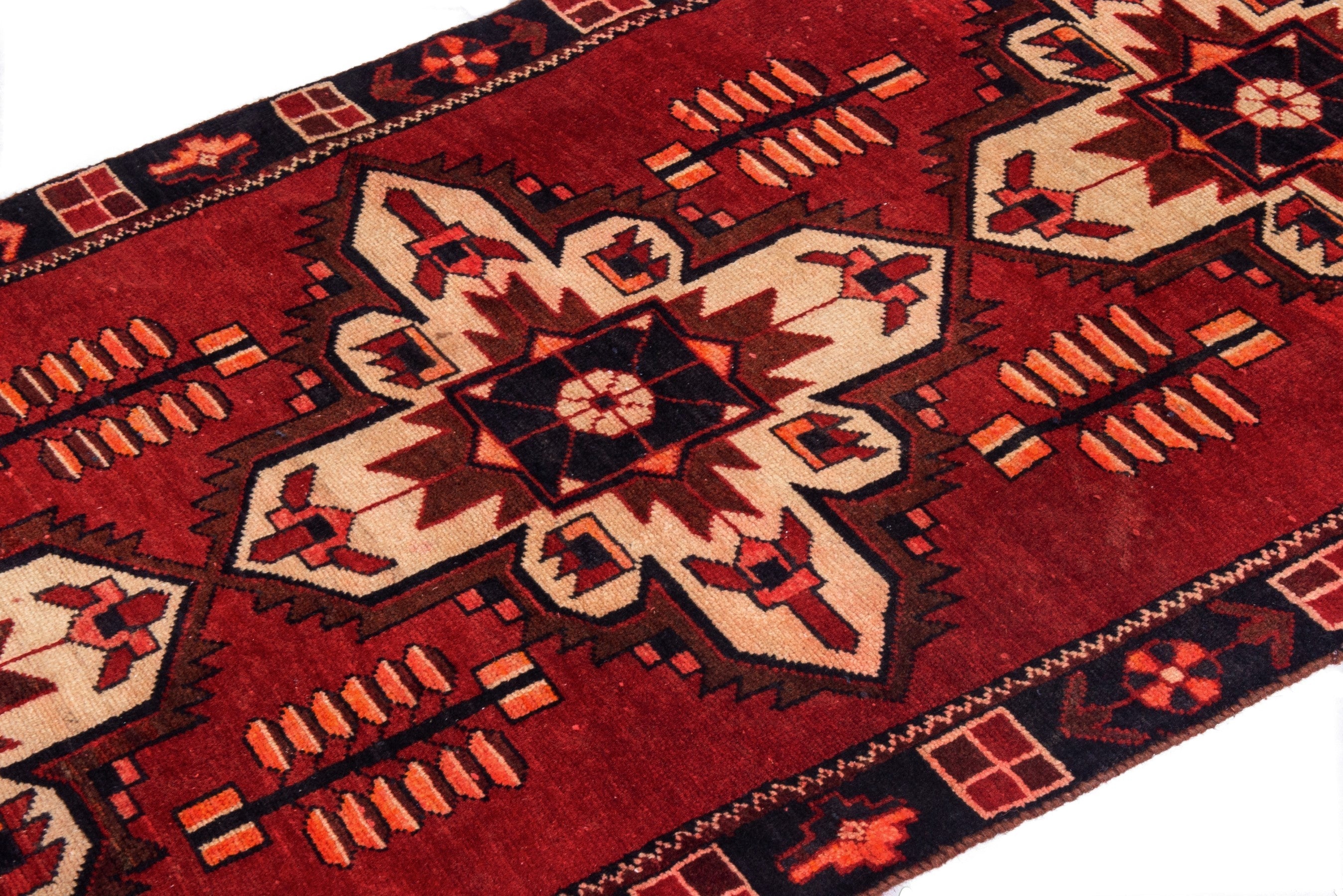 Persian Saveh runner rug in deep red and burgundy, view 6 of 17