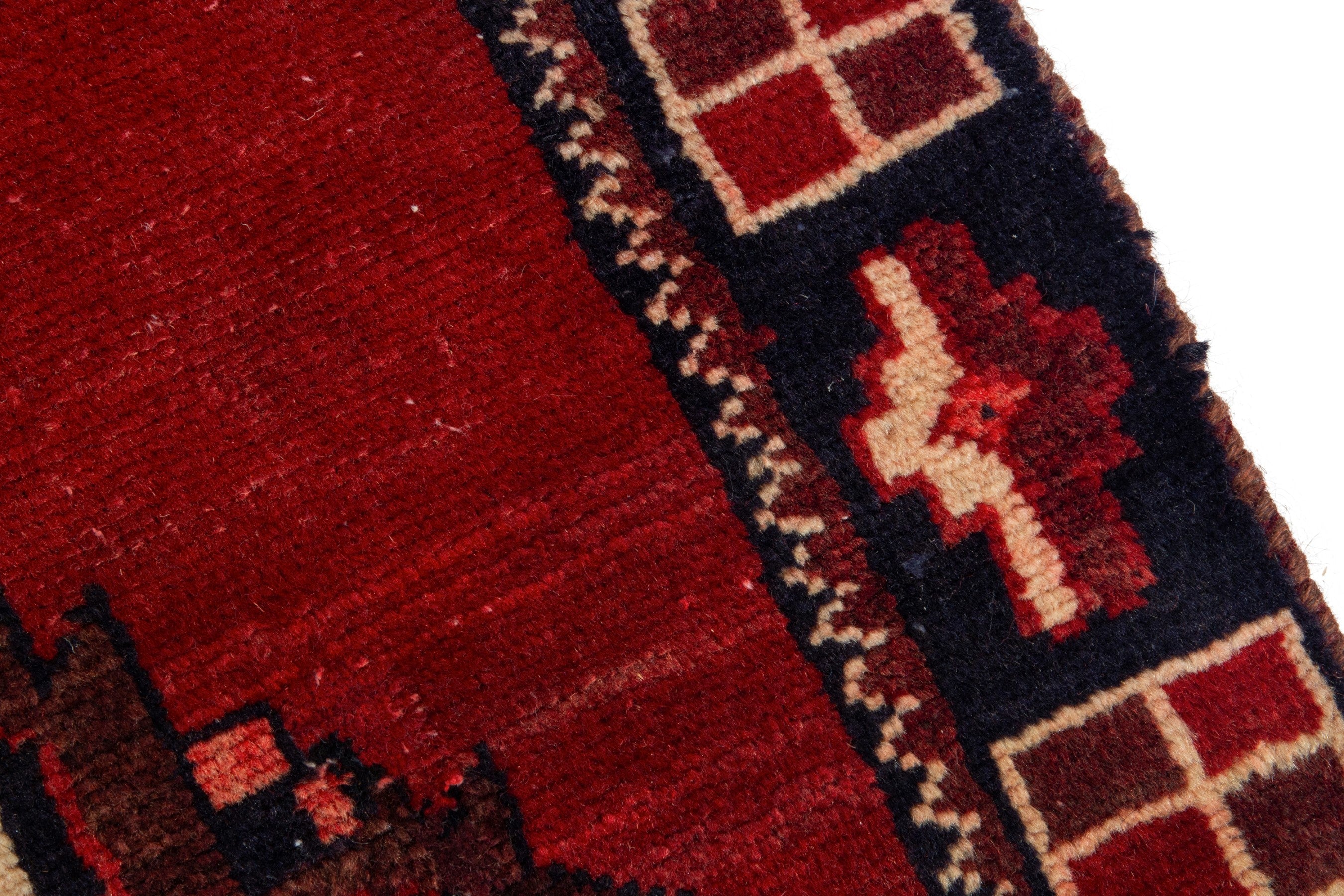 Persian Saveh runner rug in deep red and burgundy, view 7 of 17