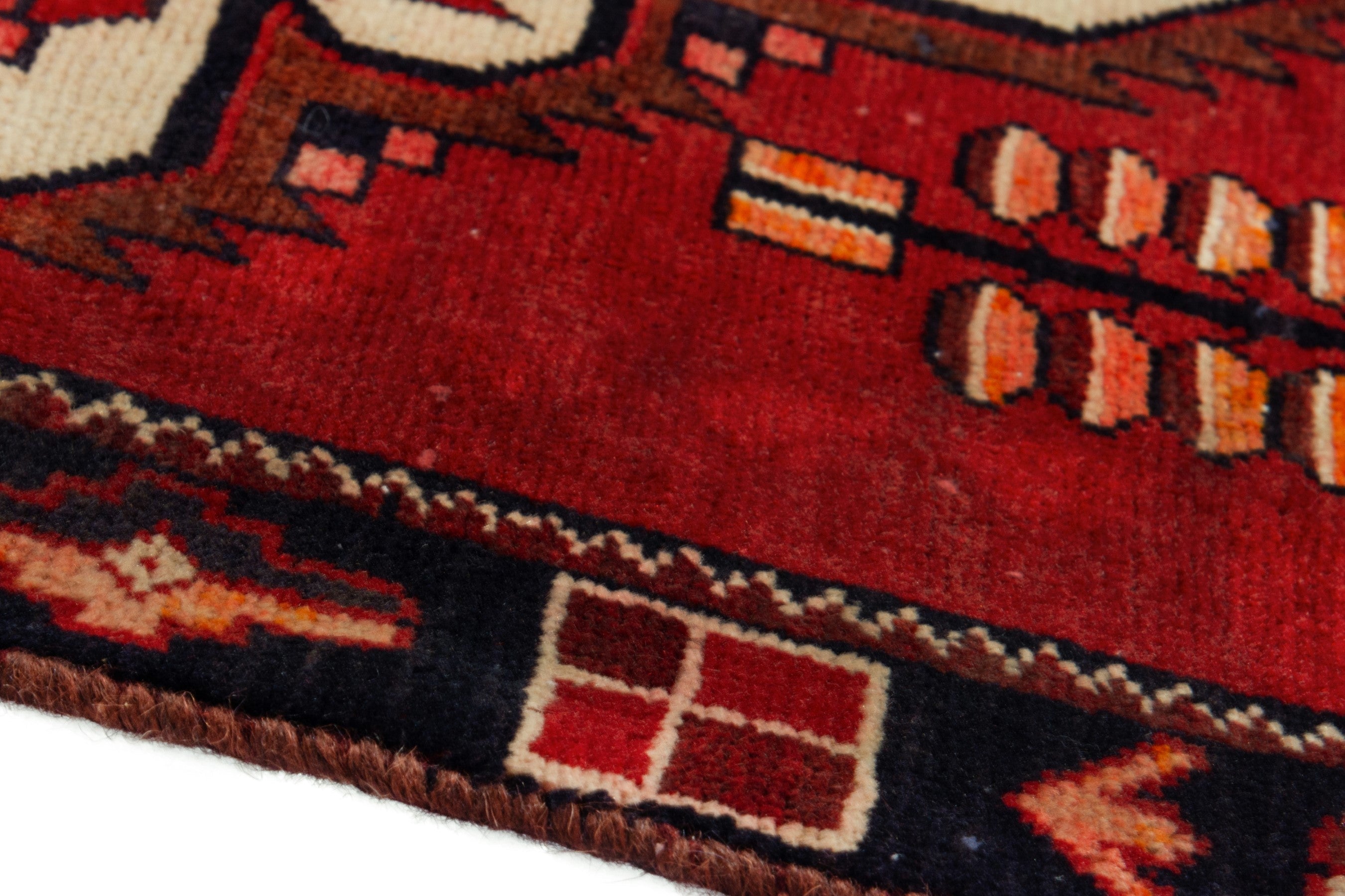 Persian Saveh runner rug in deep red and burgundy, view 8 of 17