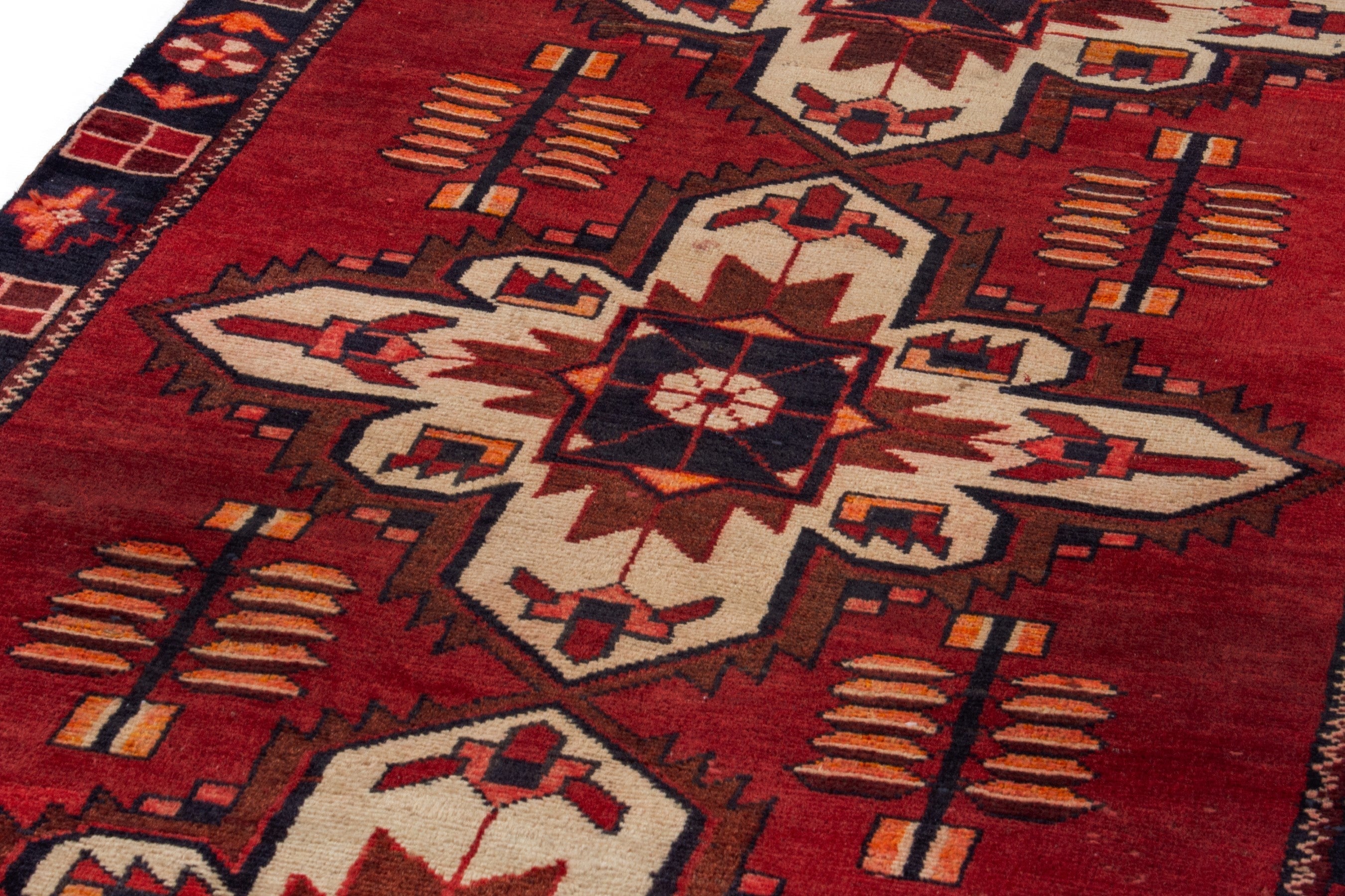 Persian Saveh runner rug in deep red and burgundy, view 9 of 17