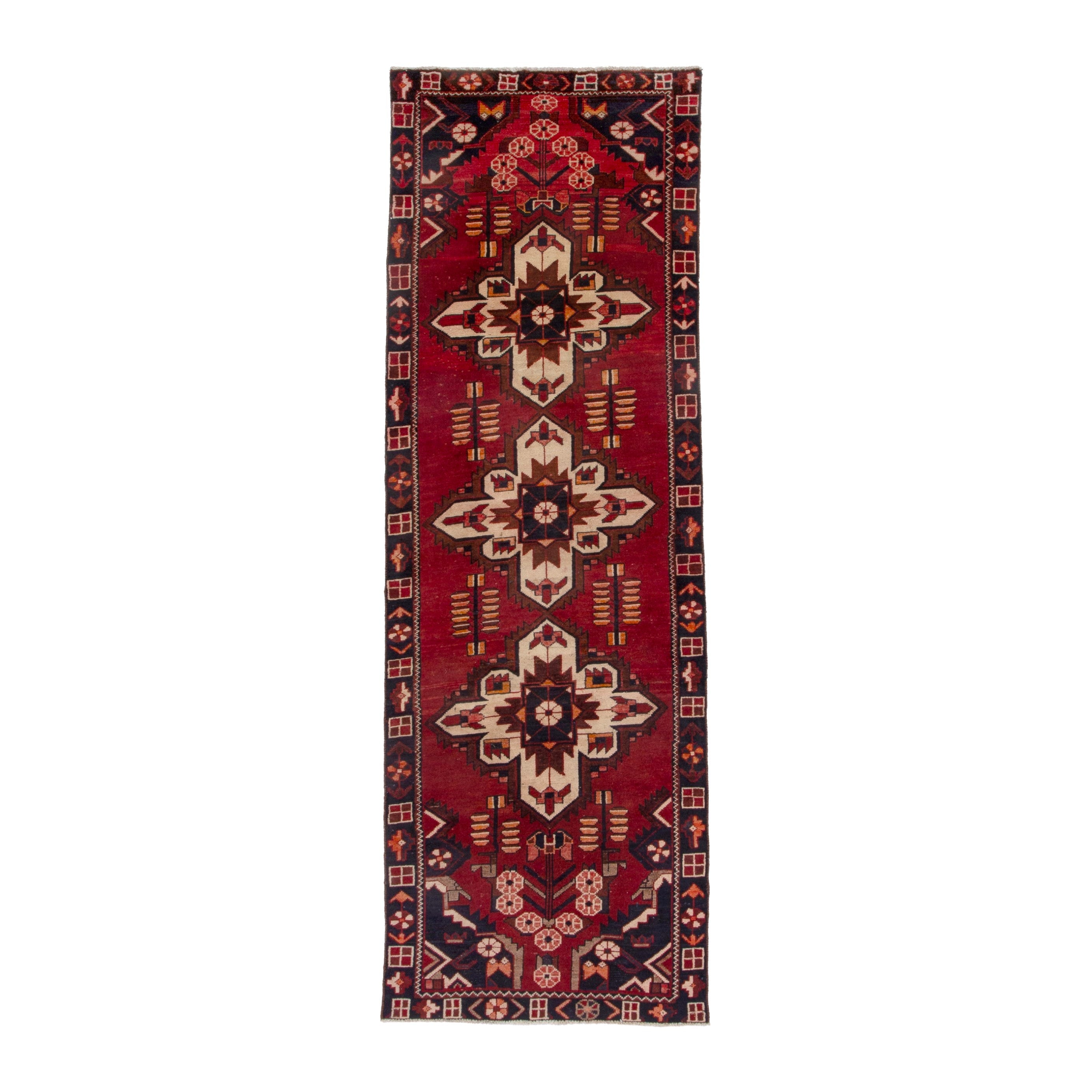 Persian Saveh runner rug in deep red and burgundy, 3'1" x 9'7"