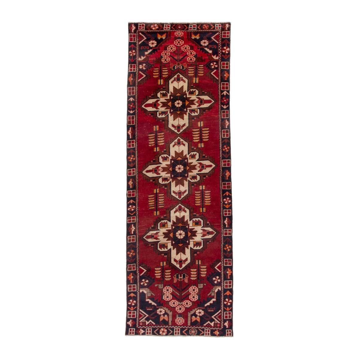 Persian Saveh runner rug in deep red and burgundy, 3'1" x 9'7"