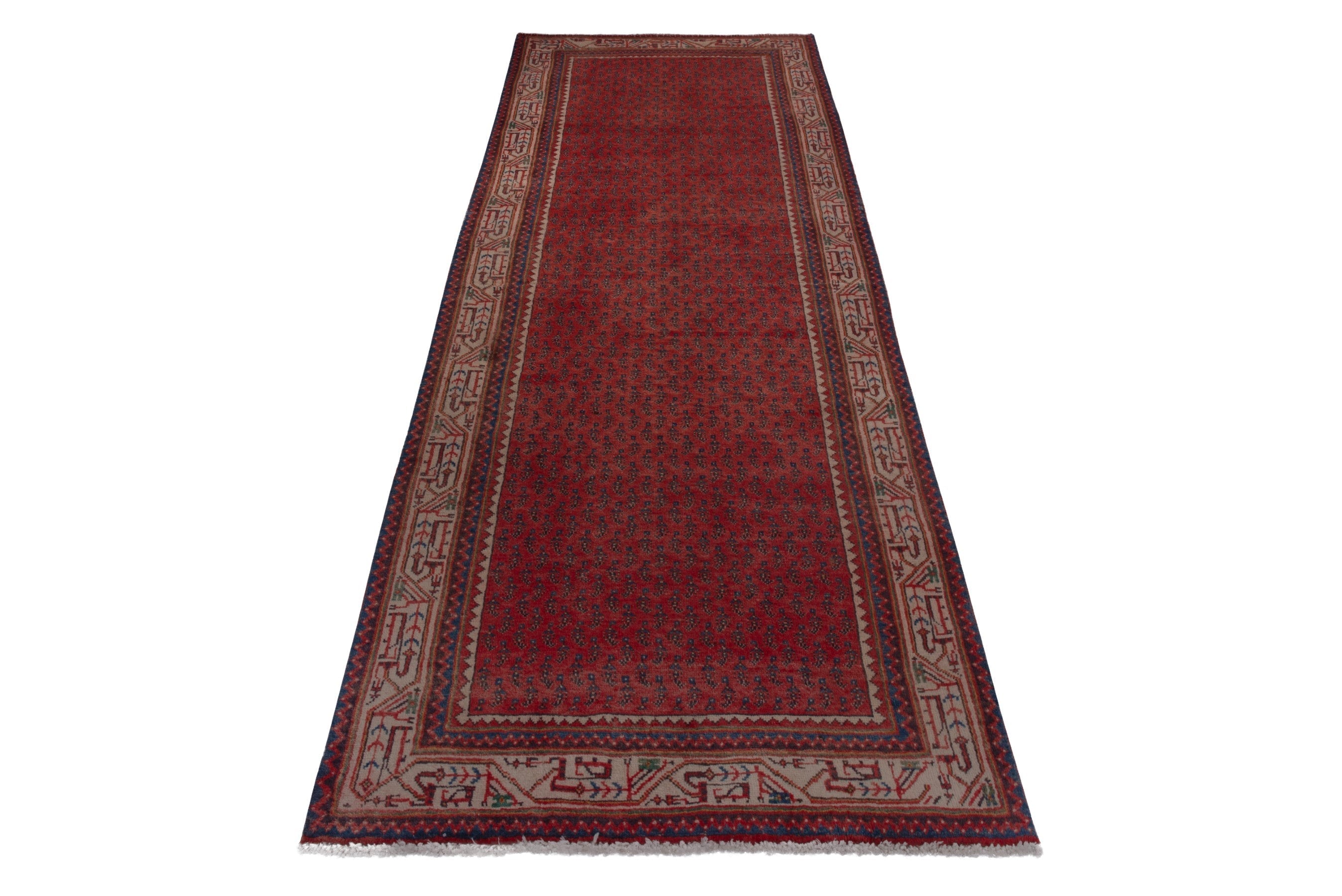 Persian Botteh runner rug in deep red and greige, view 3 of 17