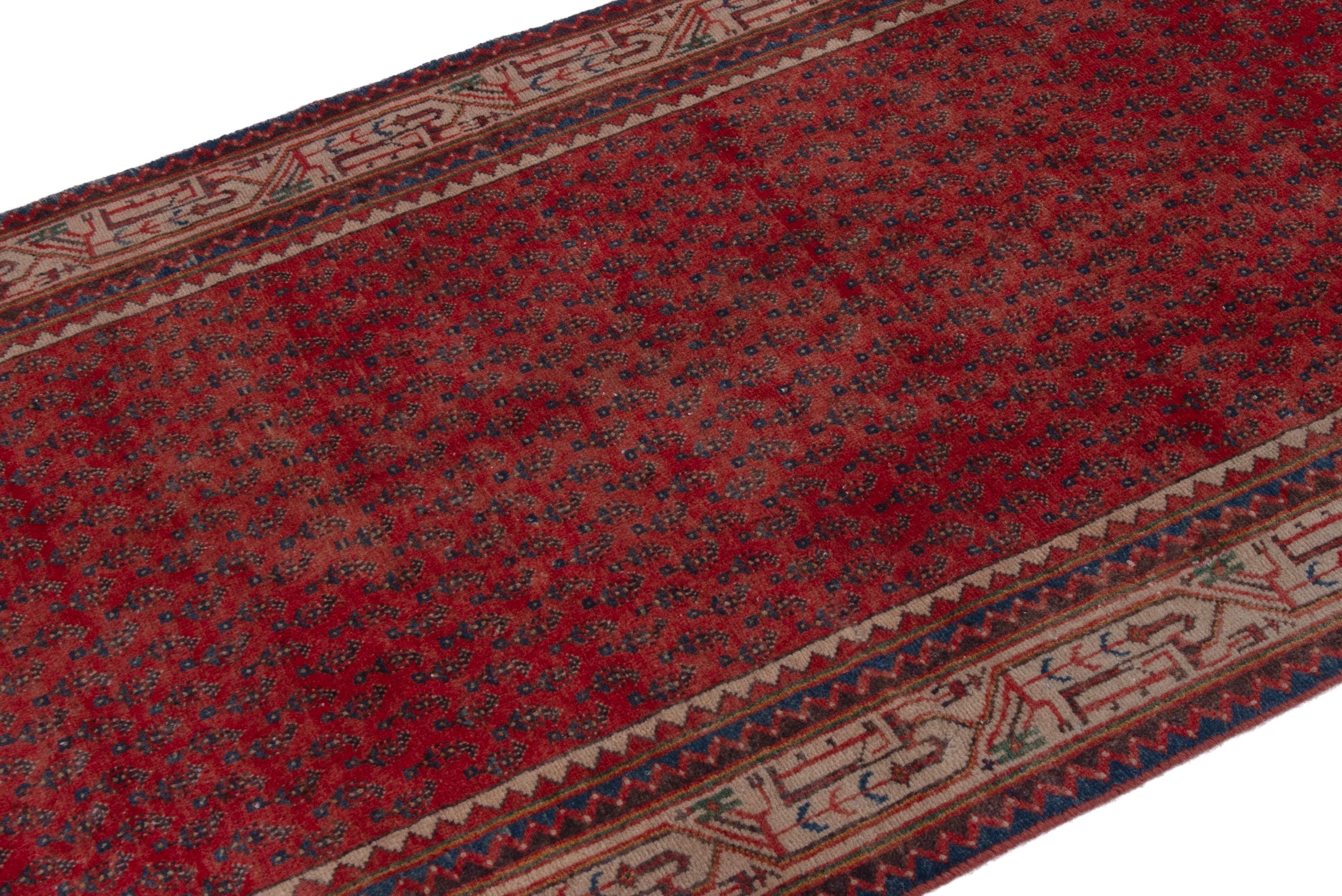 Persian Botteh runner rug in deep red and greige, view 6 of 17