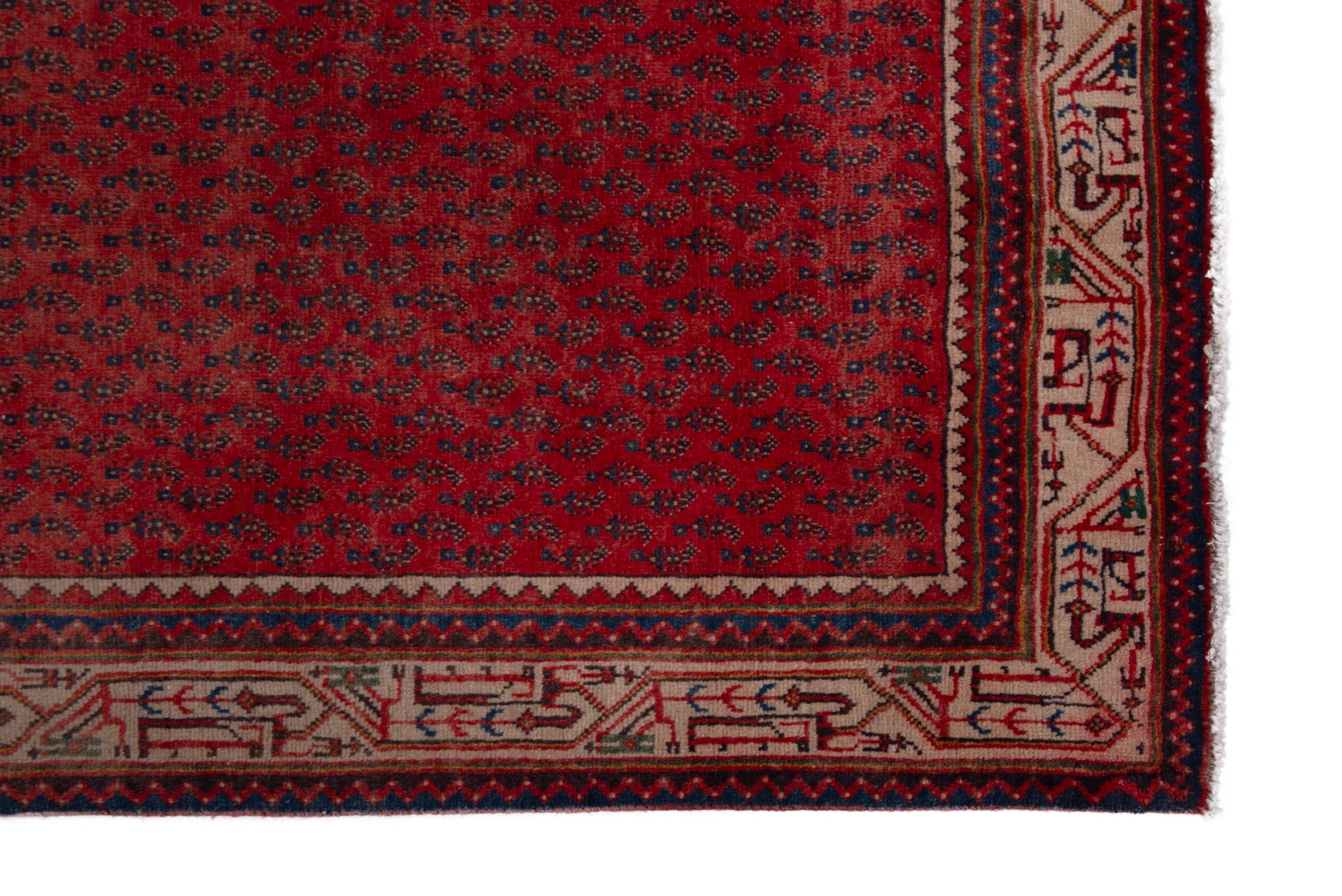 Persian Botteh runner rug in deep red and greige, view 5 of 17