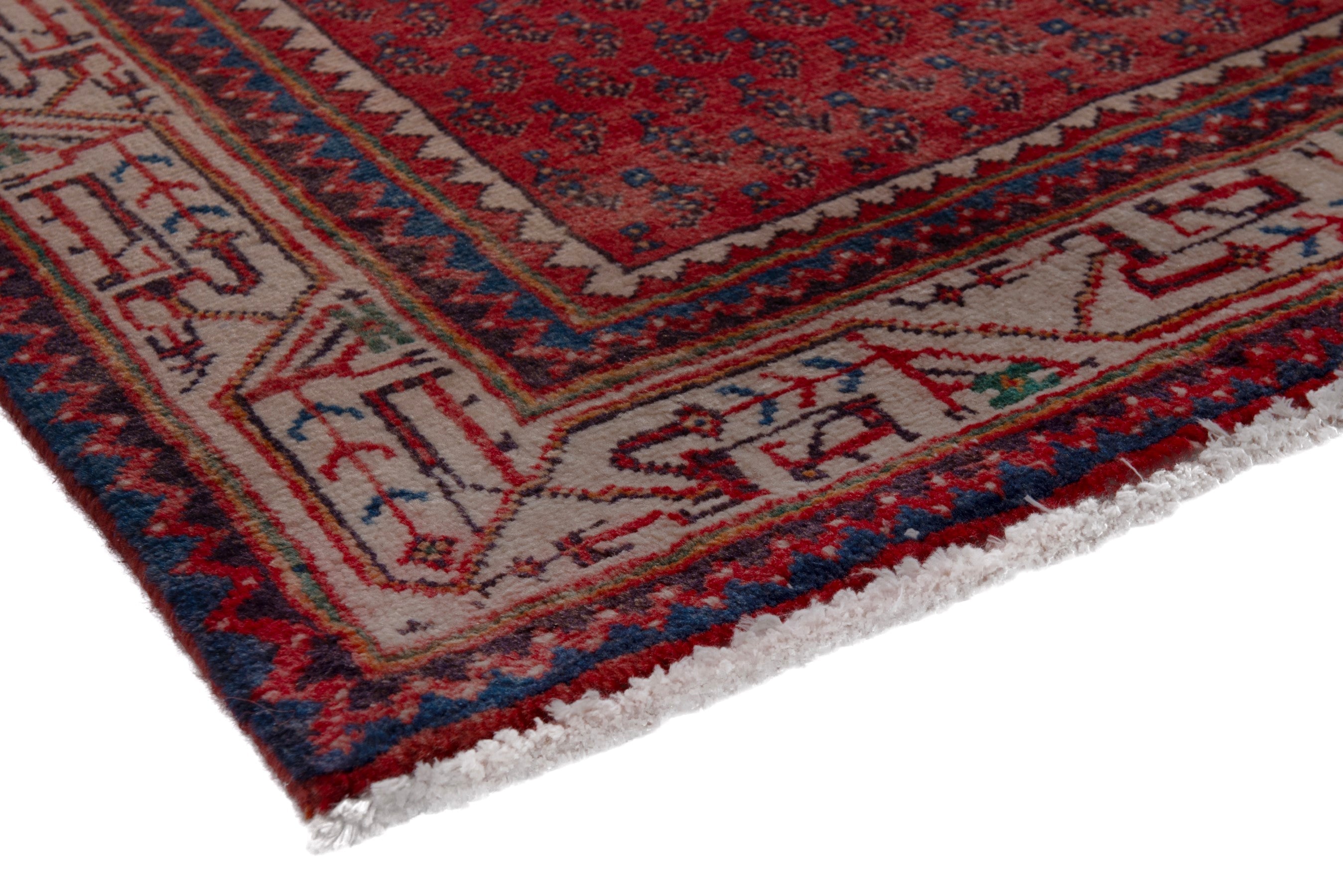 Persian Botteh runner rug in deep red and greige, view 4 of 17
