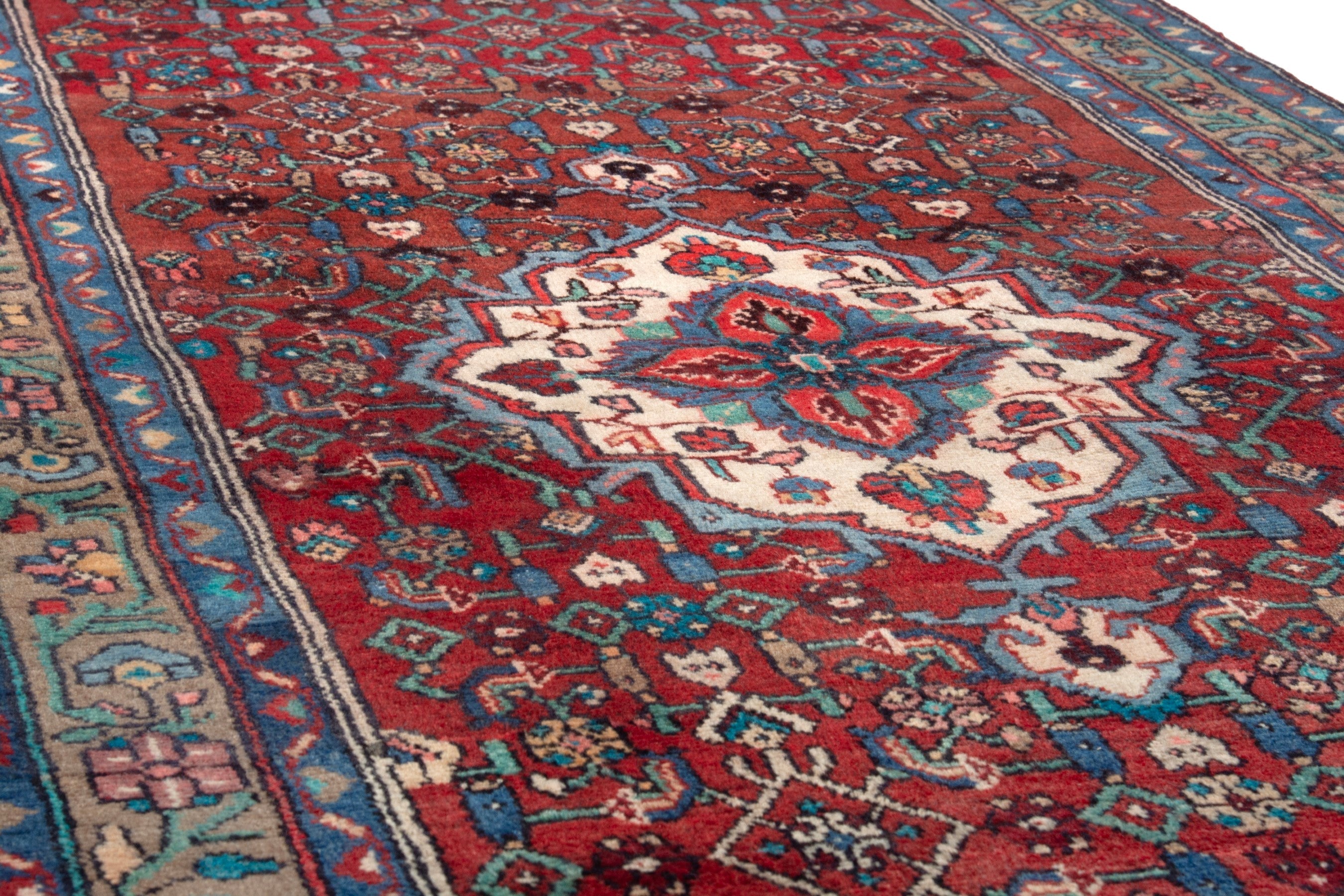 Persian Hamedan runner rug in deep red and navy, view 10 of 17