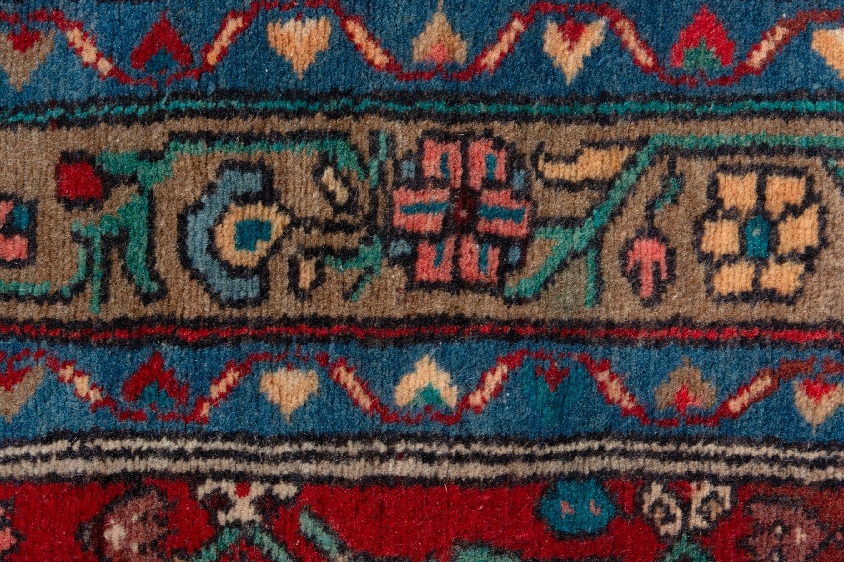 Persian Hamedan runner rug in deep red and navy, view 11 of 17