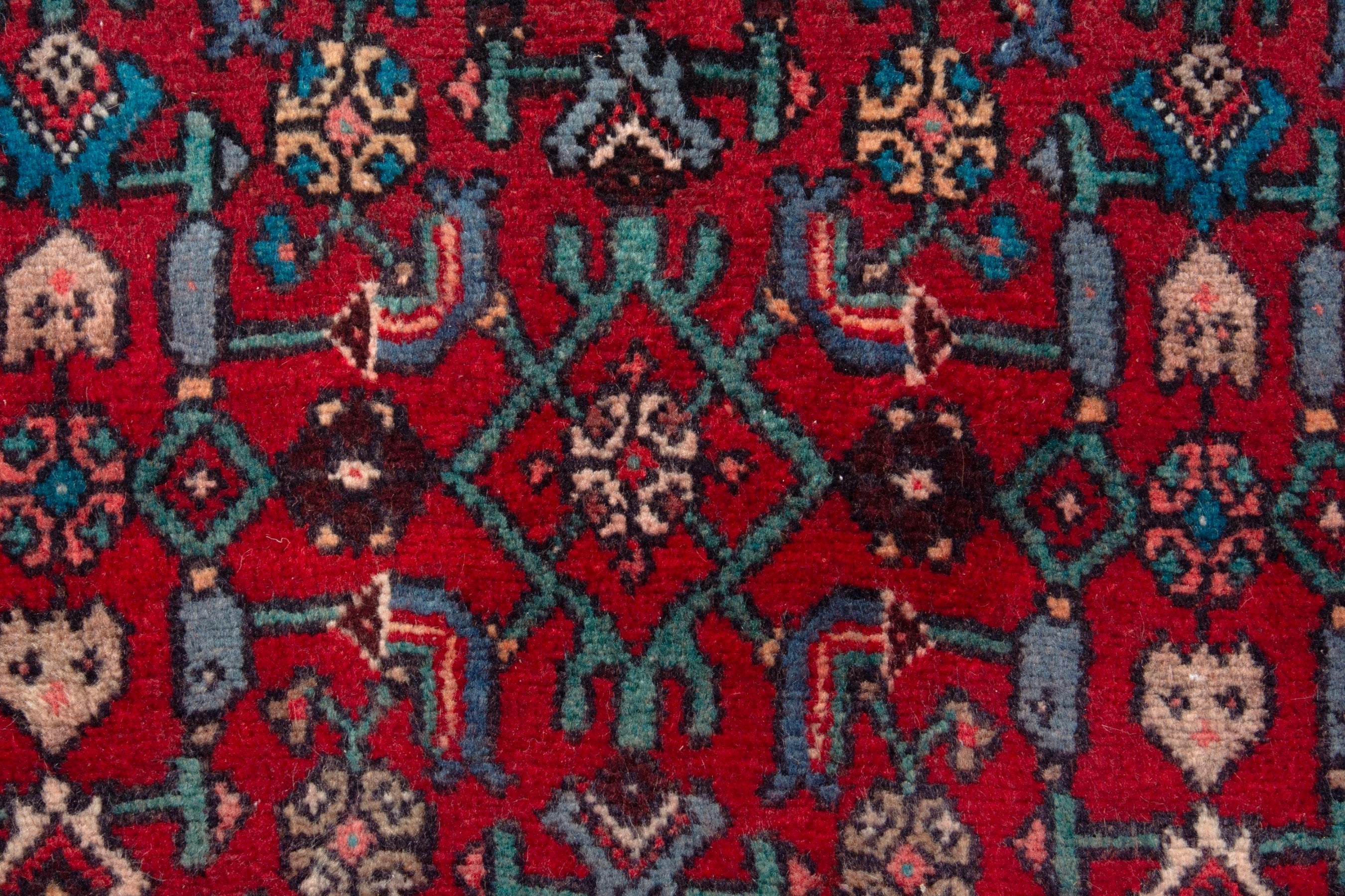 Persian Hamedan runner rug in deep red and navy, view 12 of 17