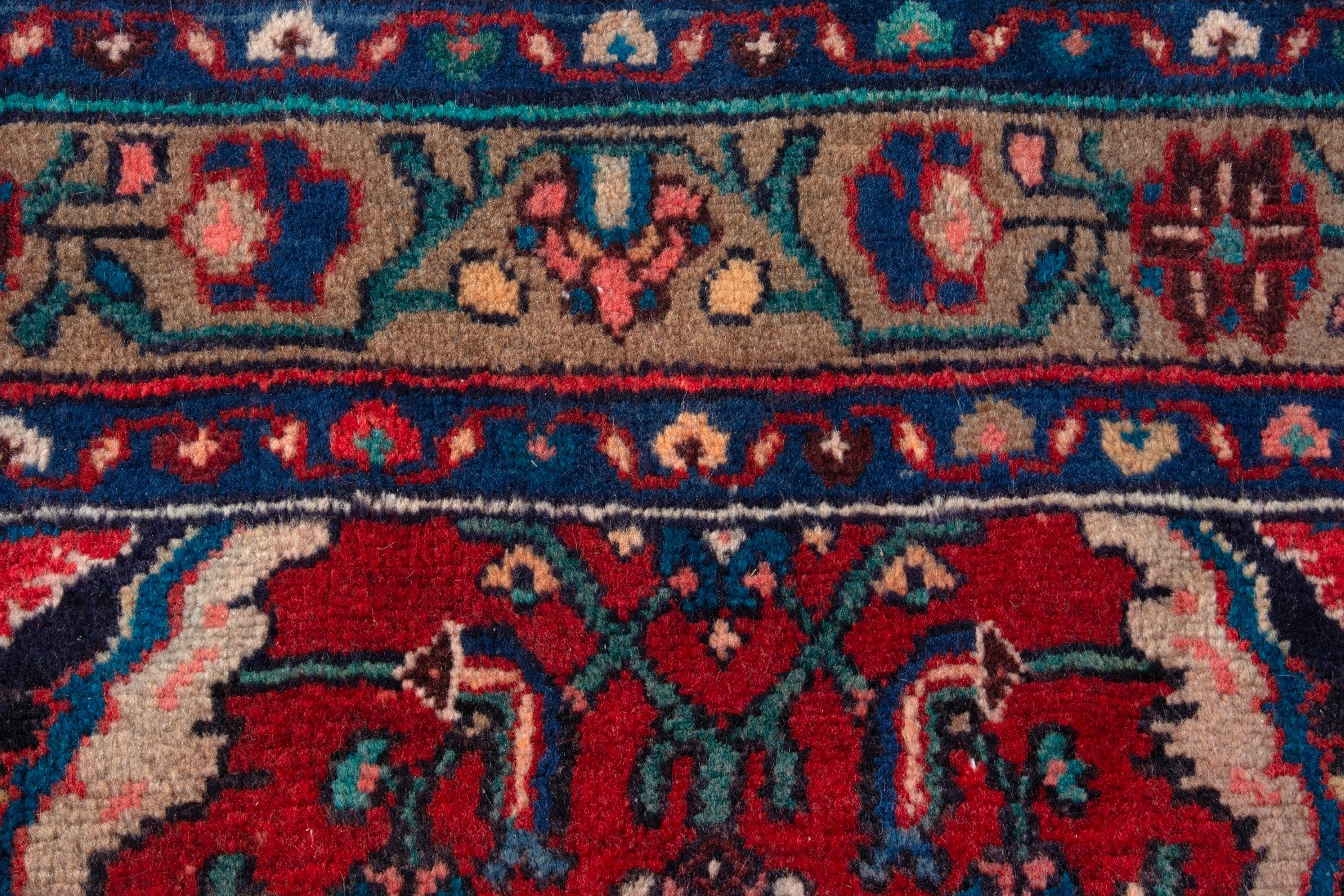Persian Hamedan runner rug in deep red and navy, view 13 of 17