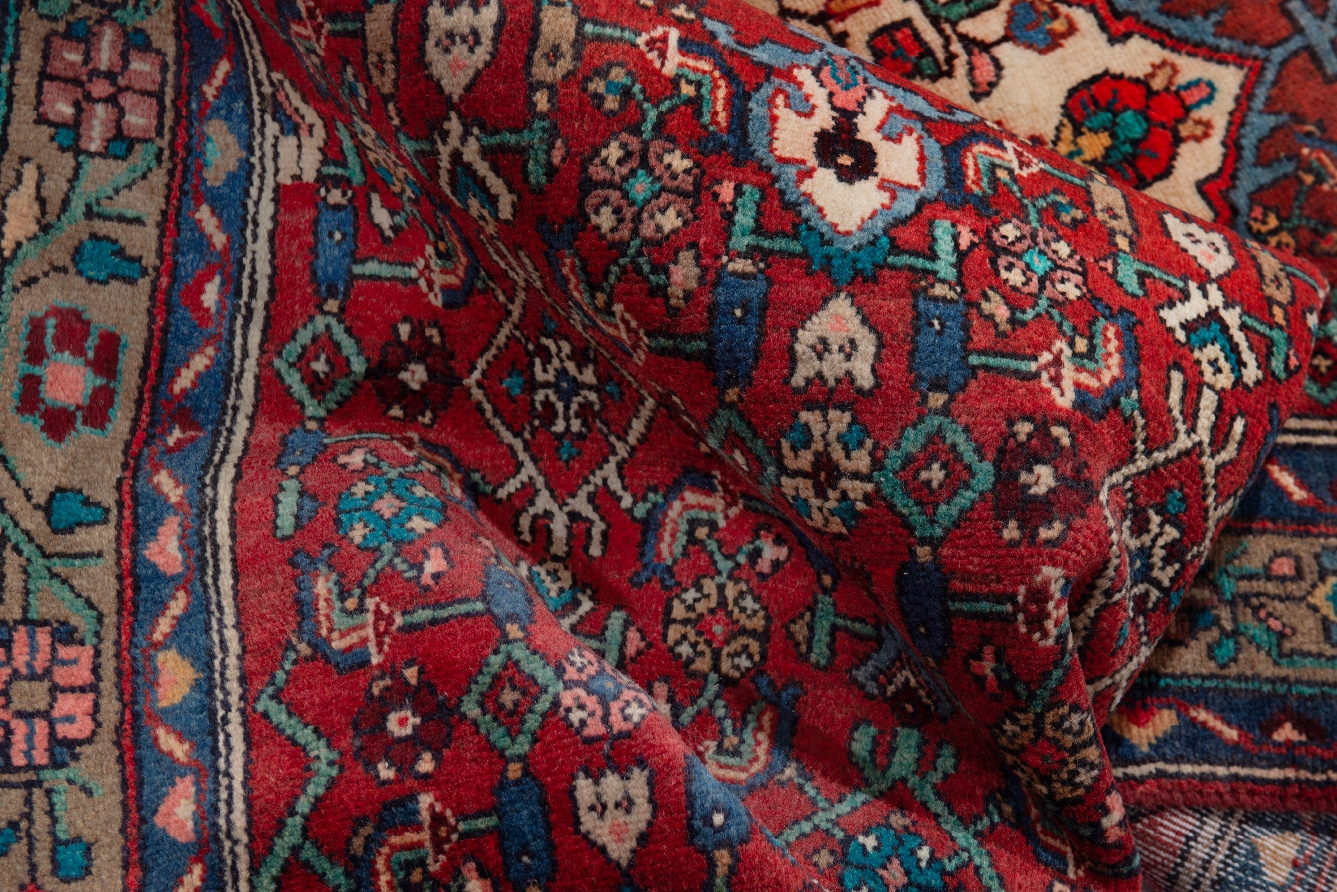 Persian Hamedan runner rug in deep red and navy, view 15 of 17