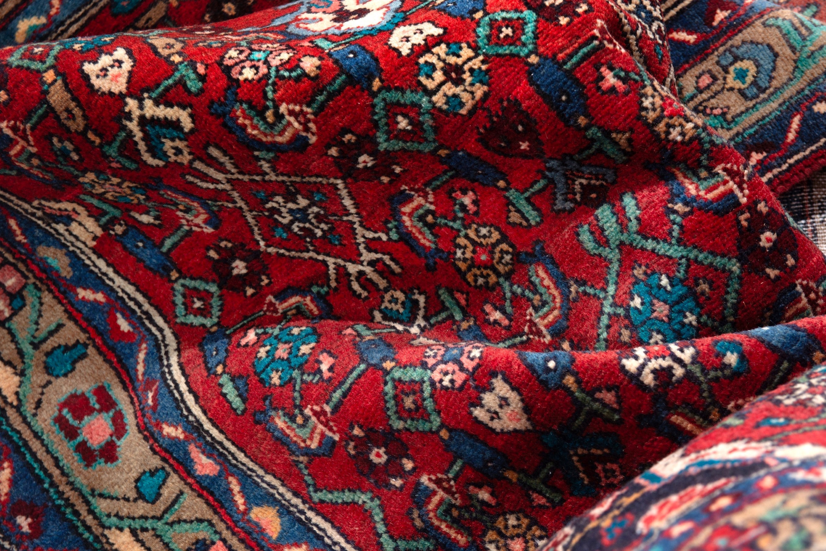 Persian Hamedan runner rug in deep red and navy, view 16 of 17