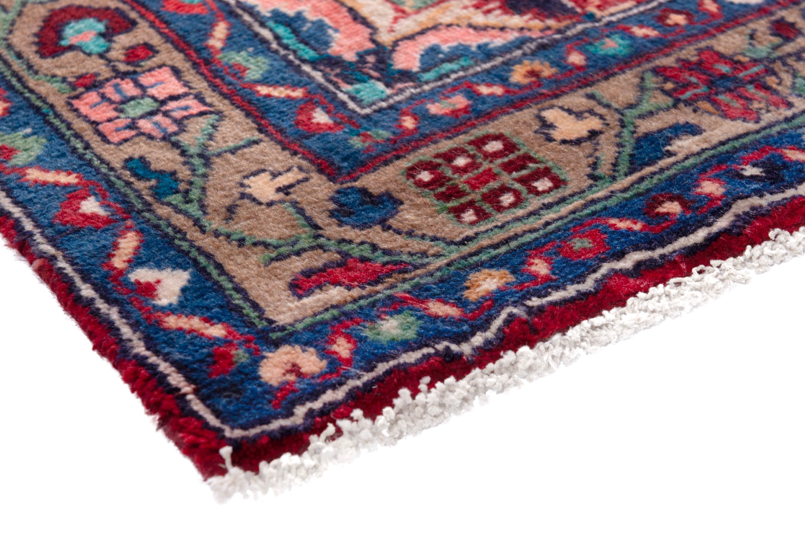 Persian Hamedan runner rug in deep red and navy, view 4 of 17