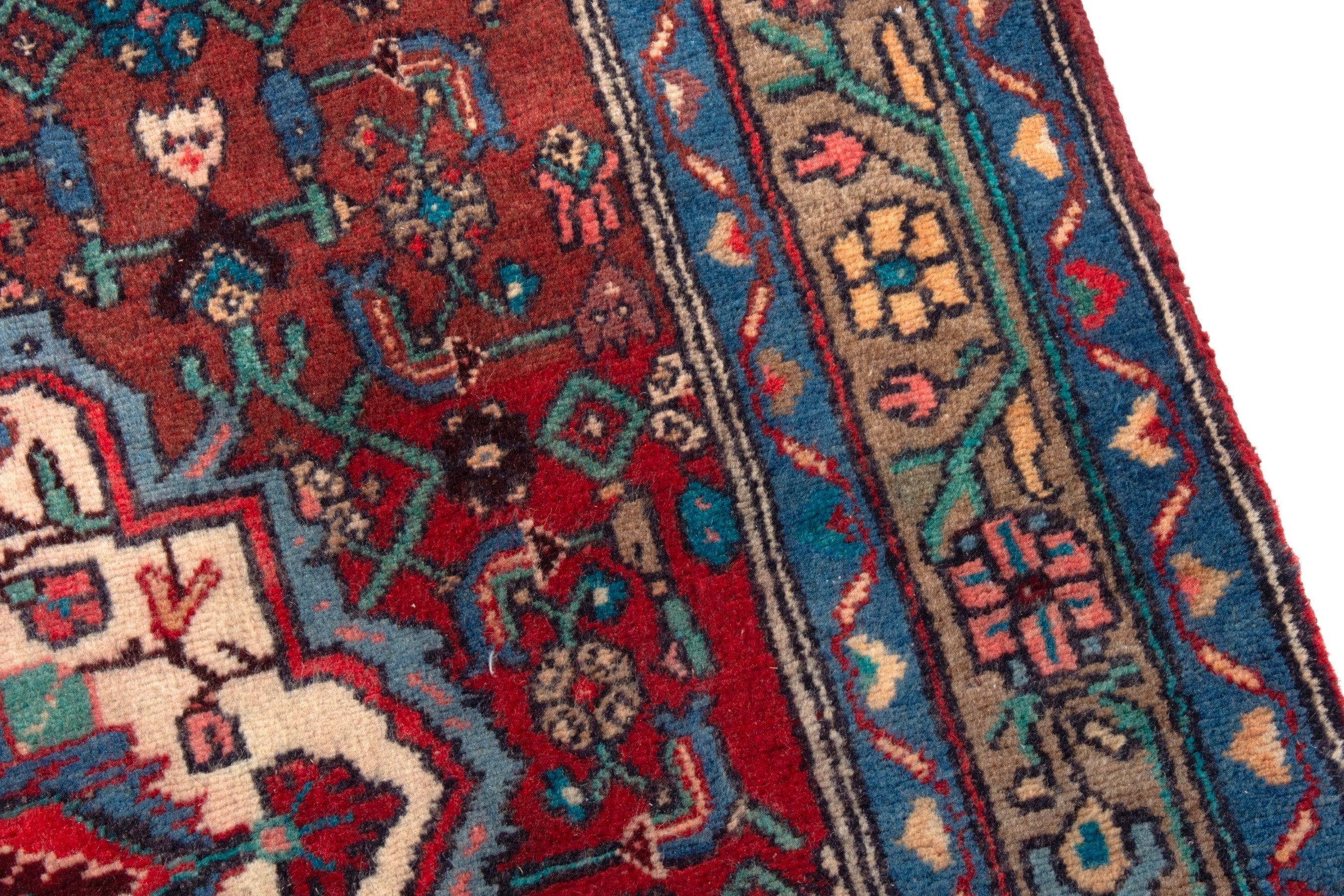 Persian Hamedan runner rug in deep red and navy, view 7 of 17