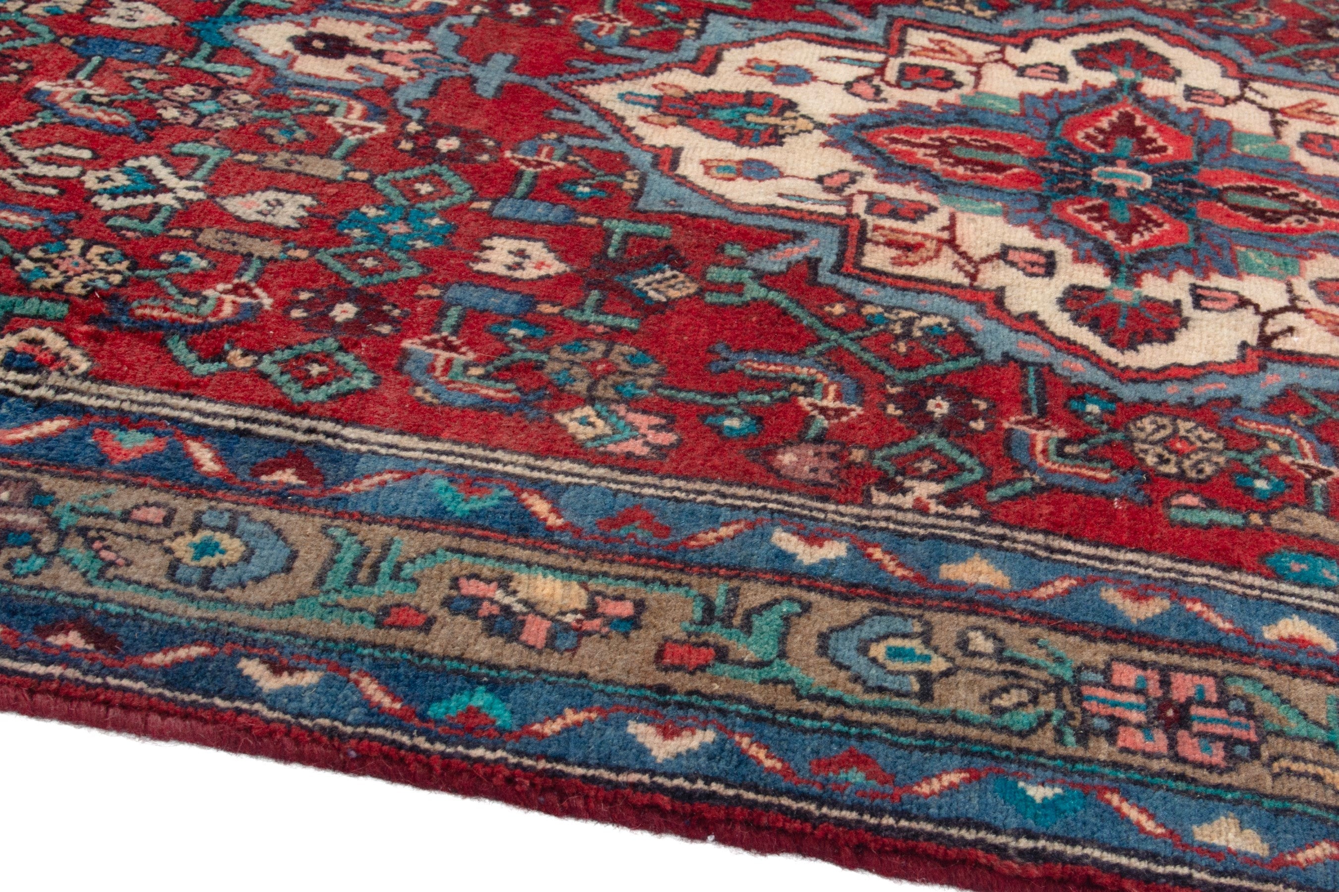 Persian Hamedan runner rug in deep red and navy, view 8 of 17