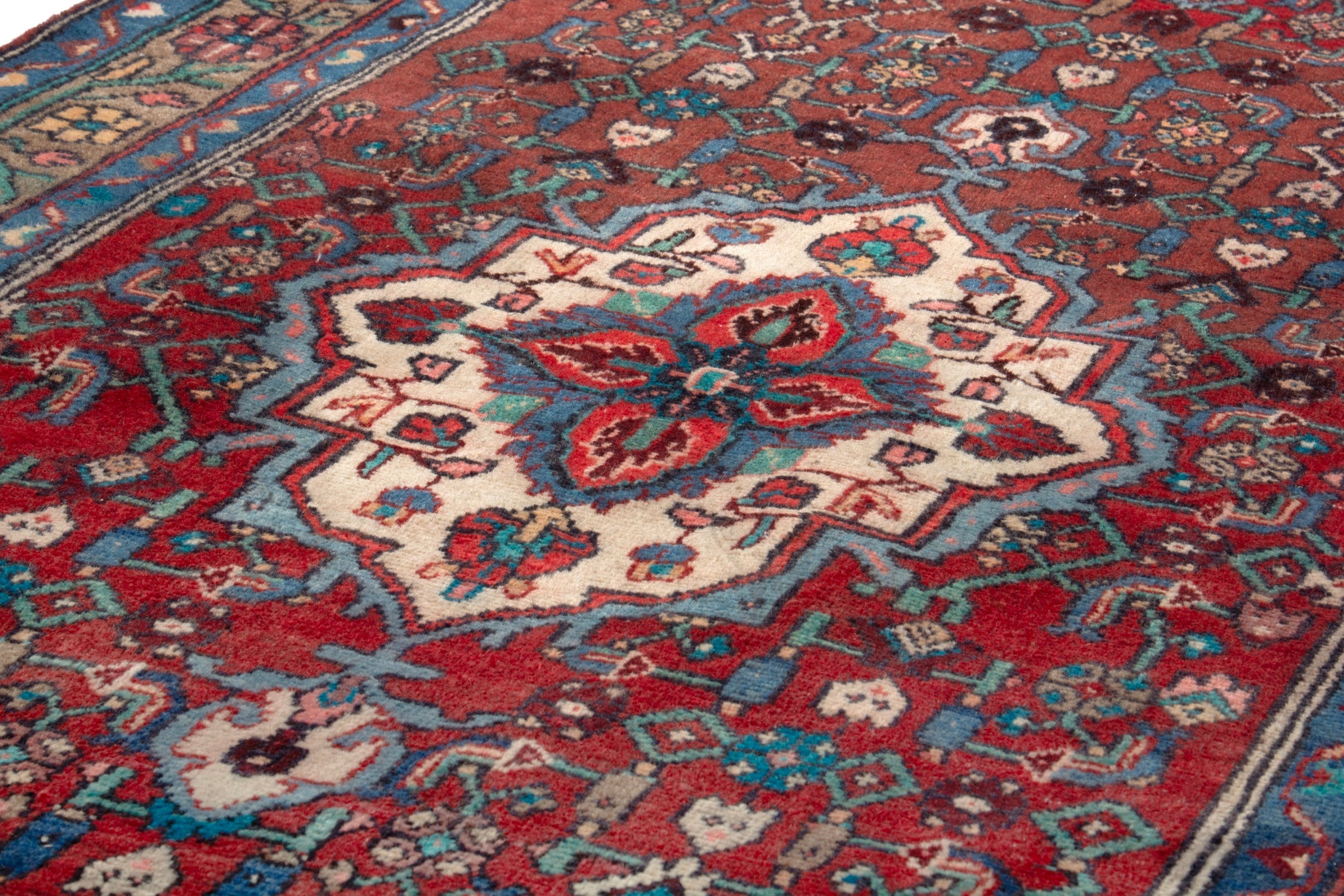 Persian Hamedan runner rug in deep red and navy, view 9 of 17