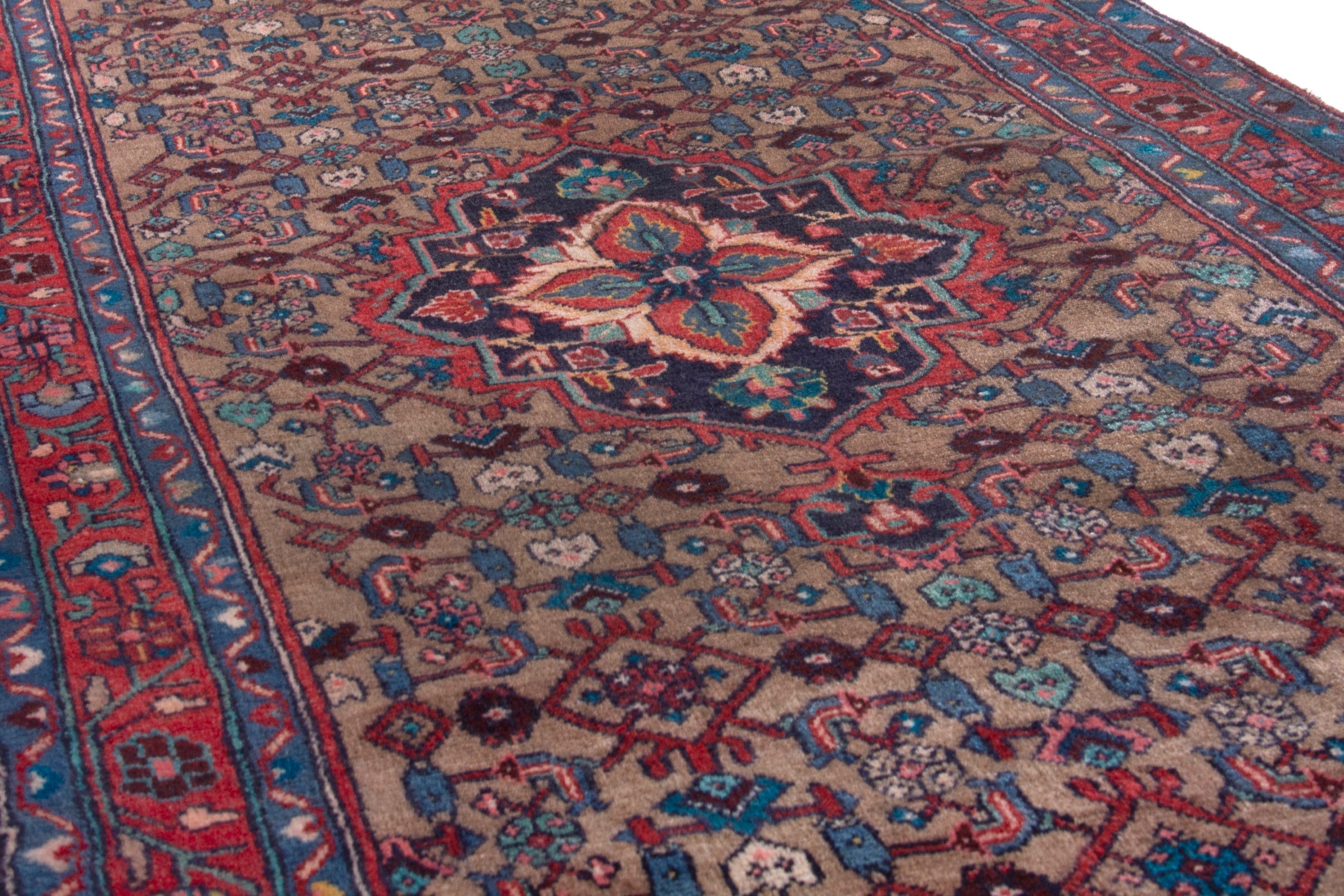 Persian Hamedan runner rug in taupe and faded red, view 10 of 18