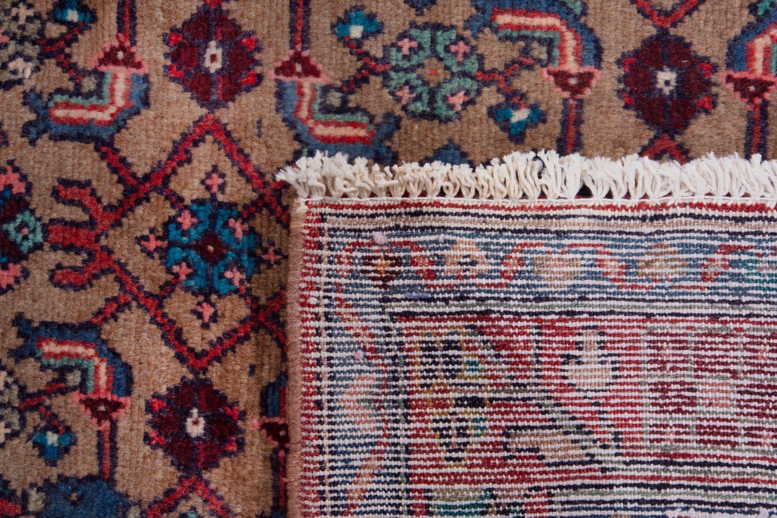 Persian Hamedan runner rug in taupe and faded red, view 18 of 18