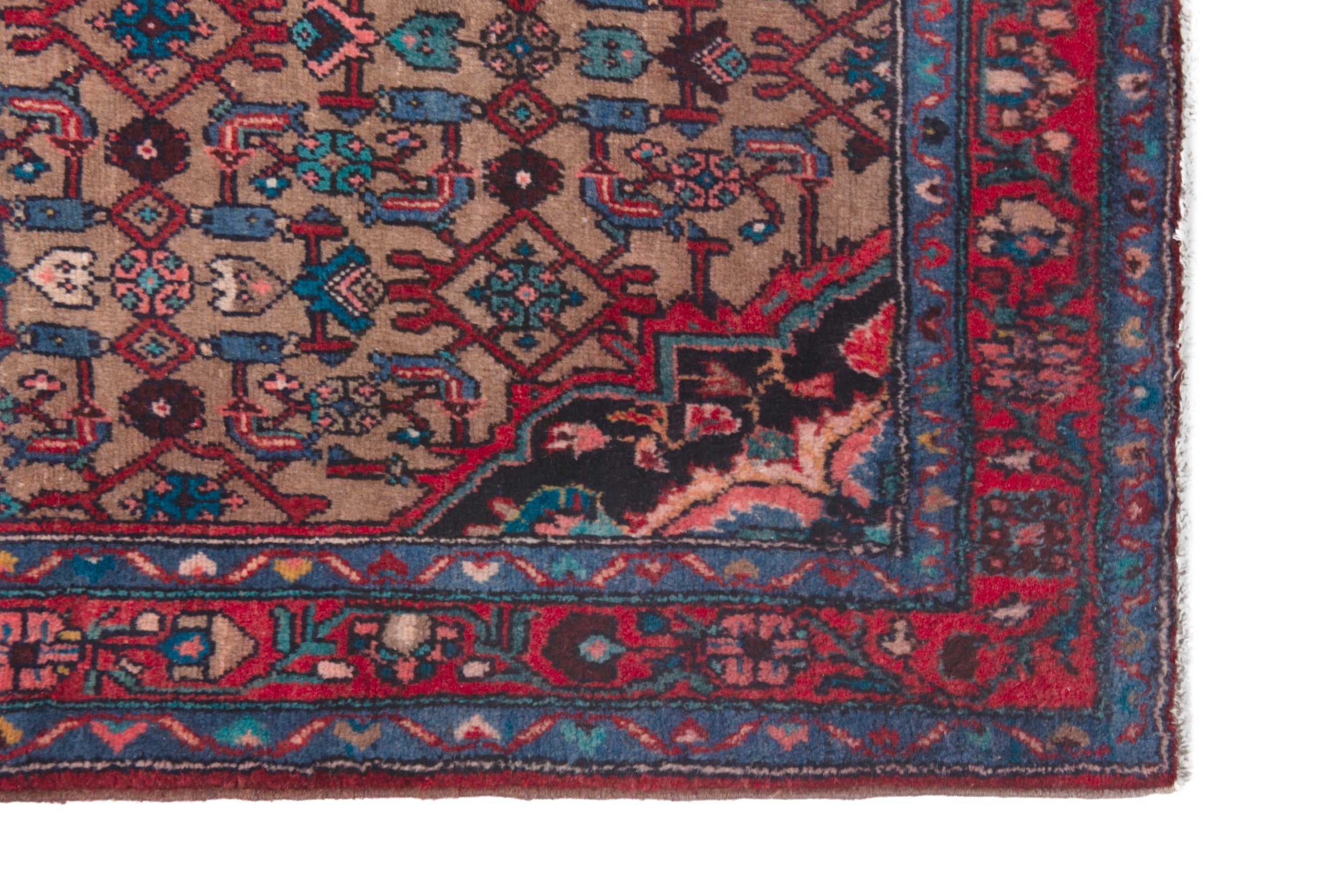 Persian Hamedan runner rug in taupe and faded red, view 5 of 18