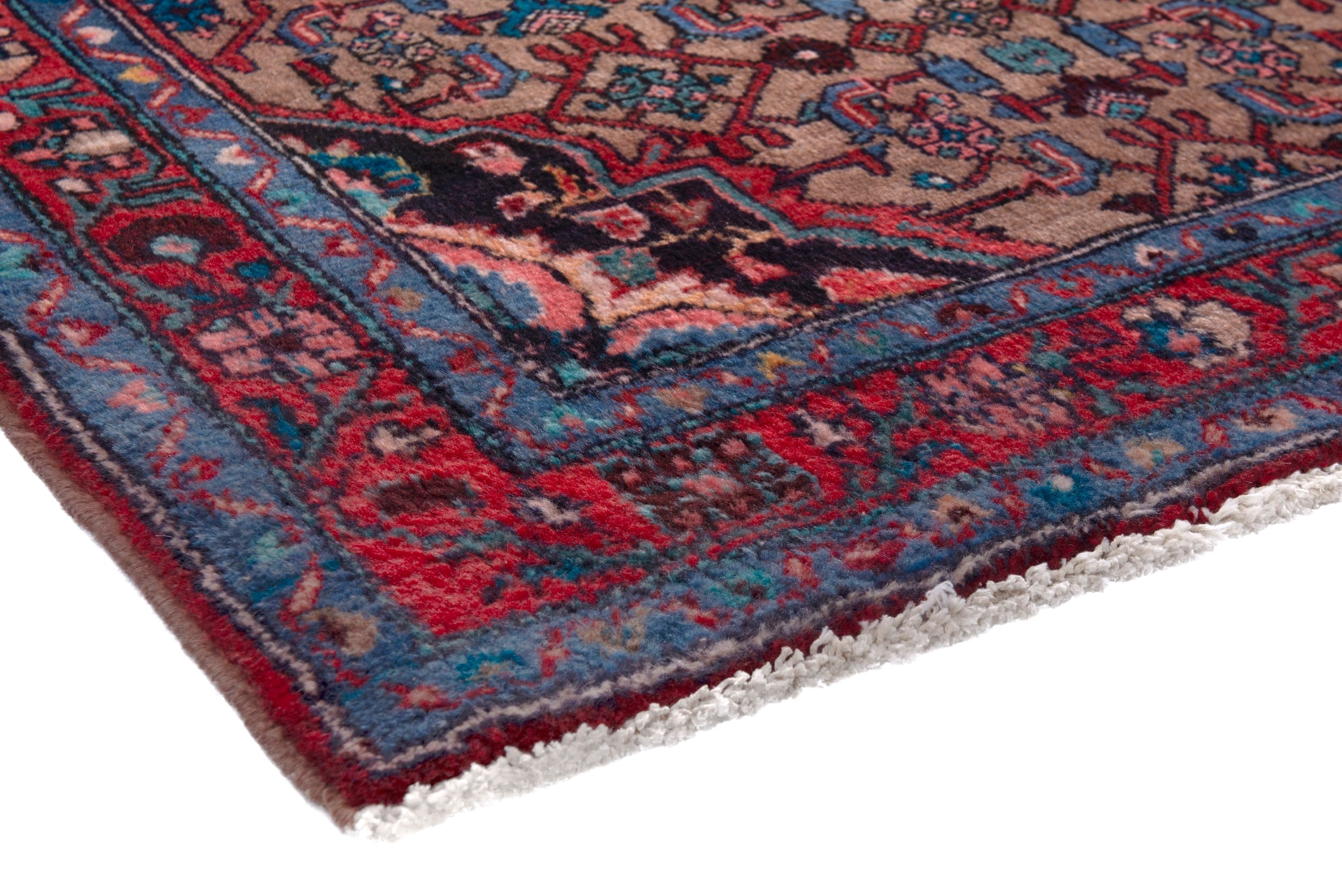 Persian Hamedan runner rug in taupe and faded red, view 4 of 18