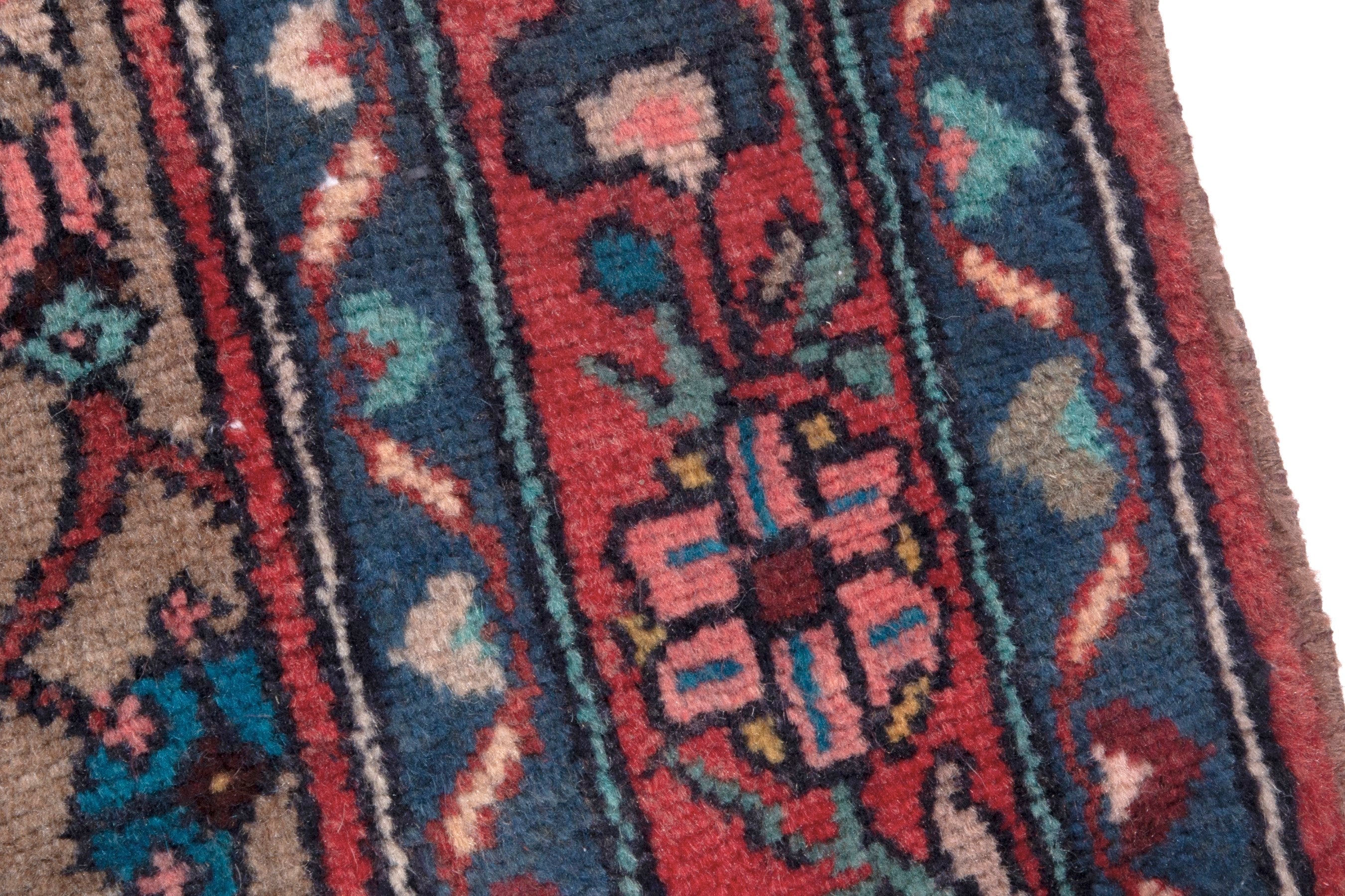 Persian Hamedan runner rug in taupe and faded red, view 7 of 18