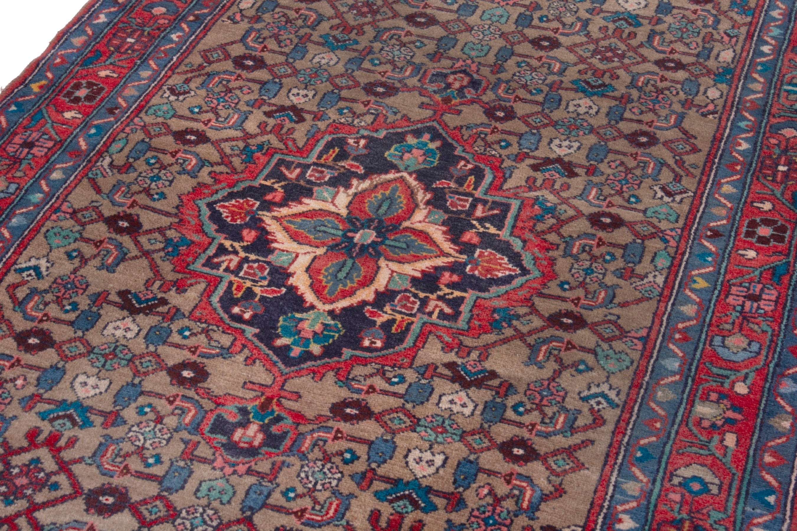Persian Hamedan runner rug in taupe and faded red, view 9 of 18