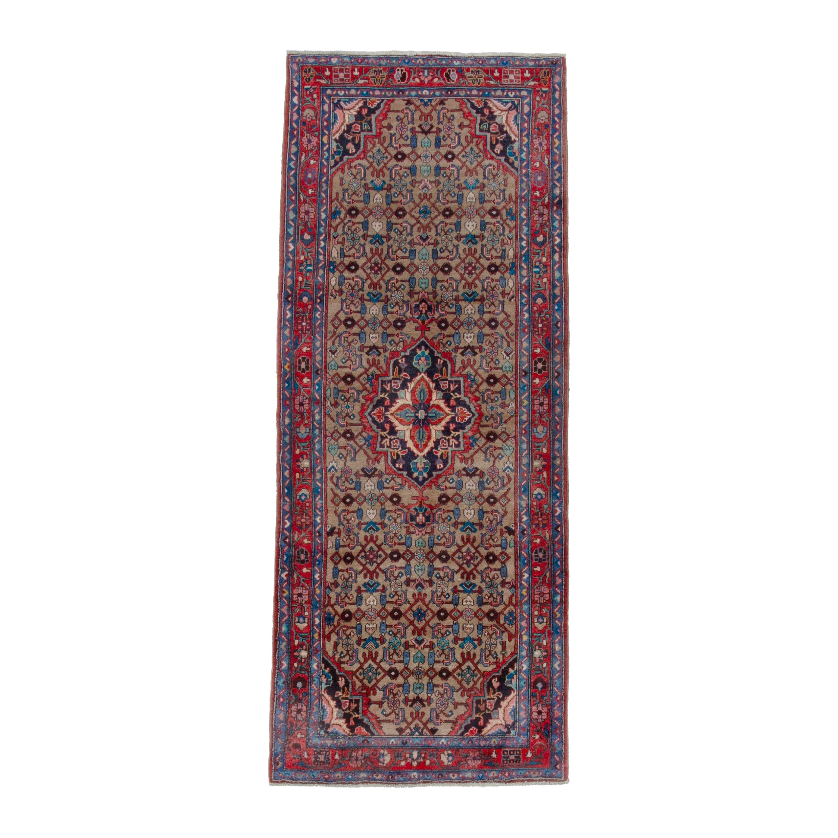 Persian Hamedan runner rug in taupe and faded red, 3'7" x 9'4"