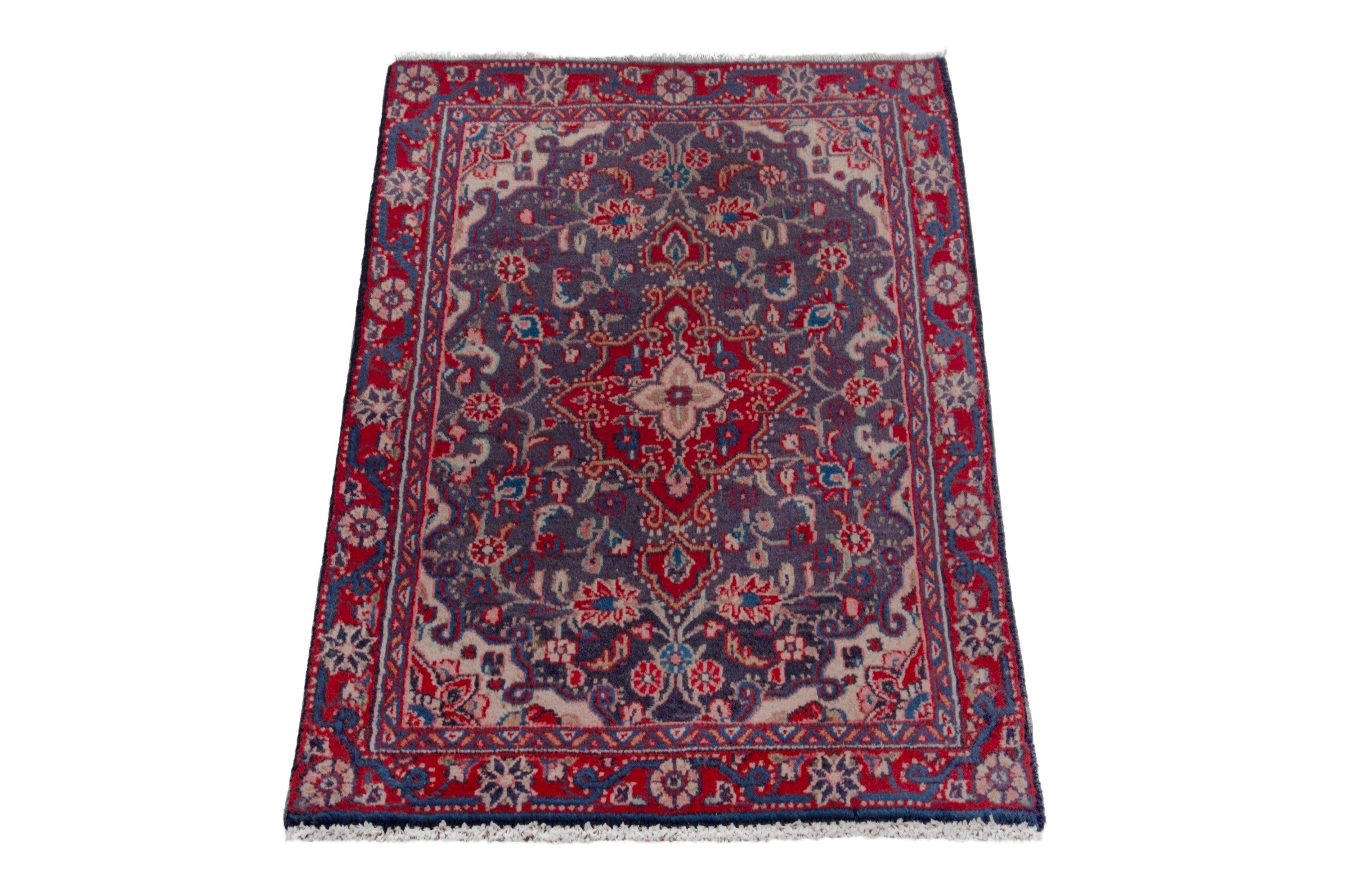 Persian Malayer accent rug in deep indigo and burgundy, view 2 of 7