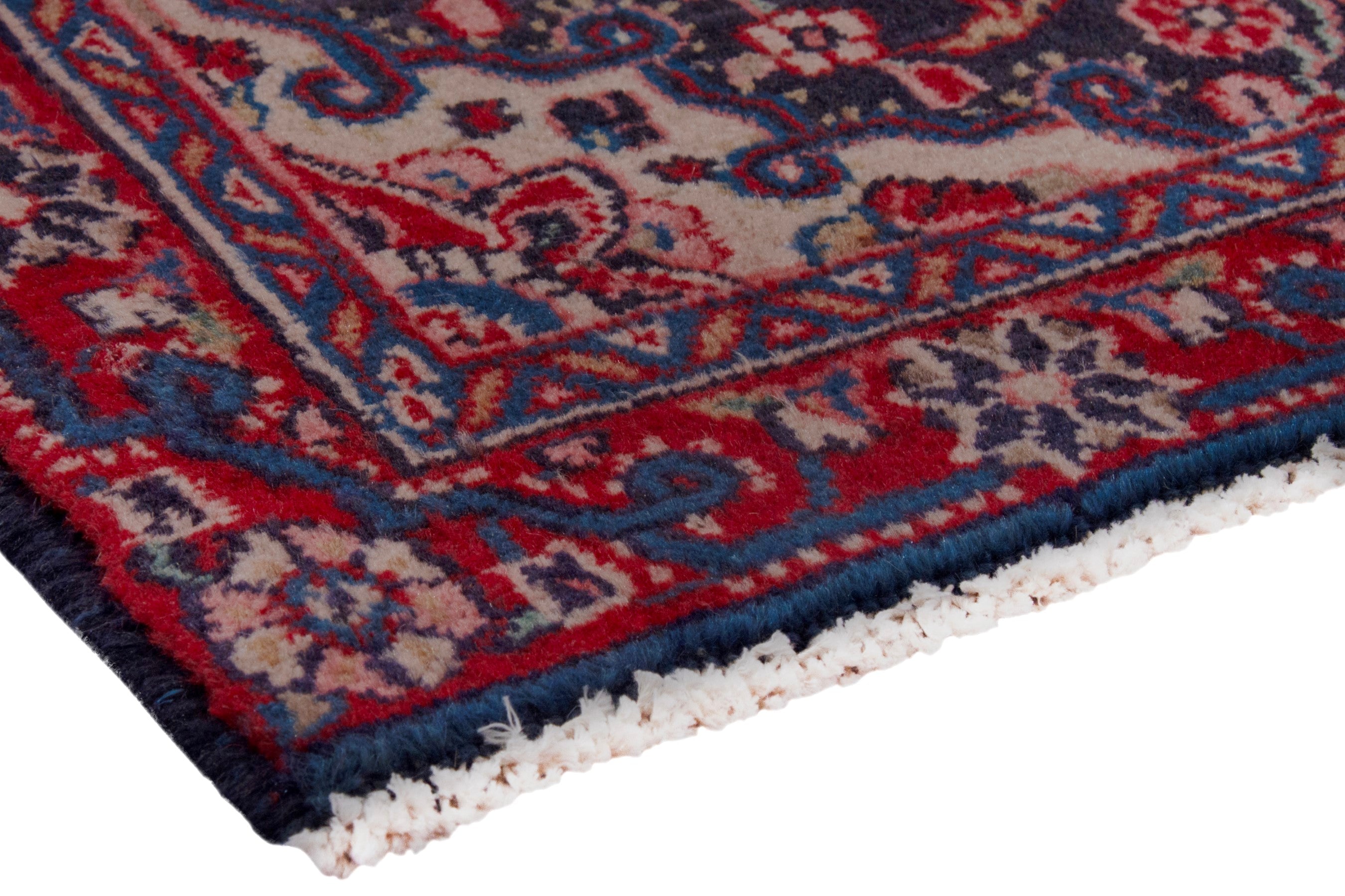 Persian Malayer accent rug in deep indigo and burgundy, view 4 of 7