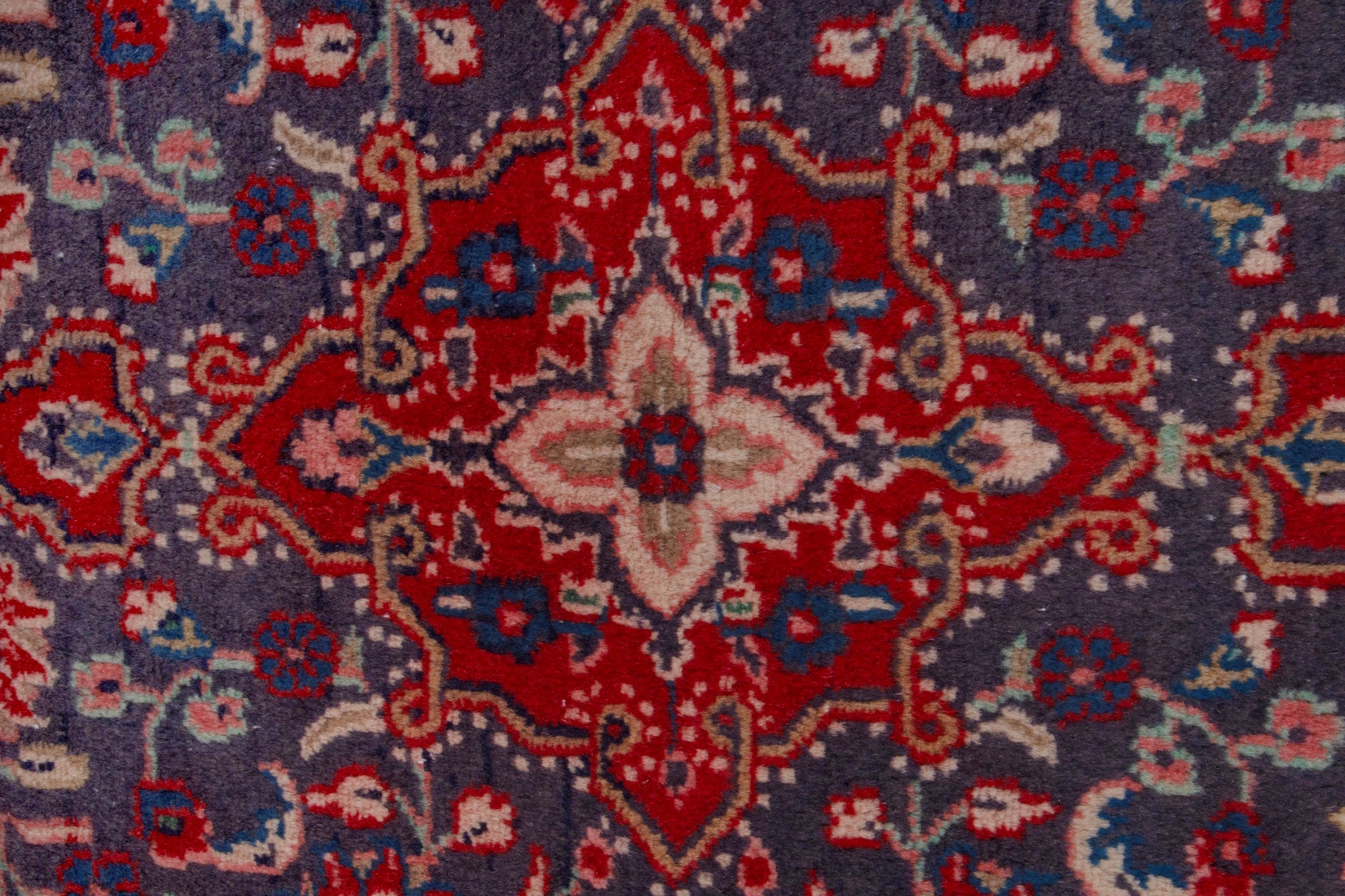 Persian Malayer accent rug in deep indigo and burgundy, view 6 of 7