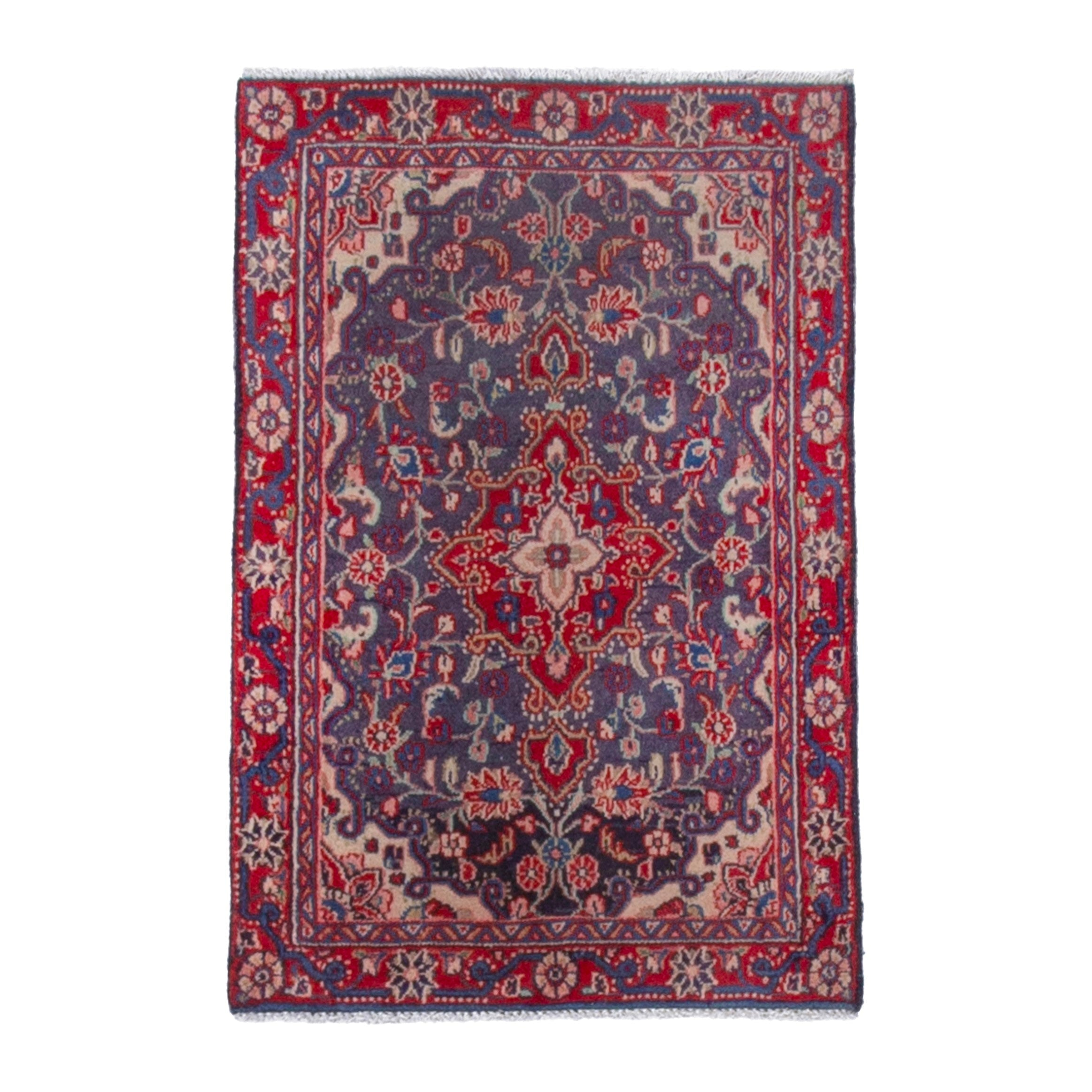 Persian Malayer accent rug in deep indigo and burgundy, 2' x 3'1"