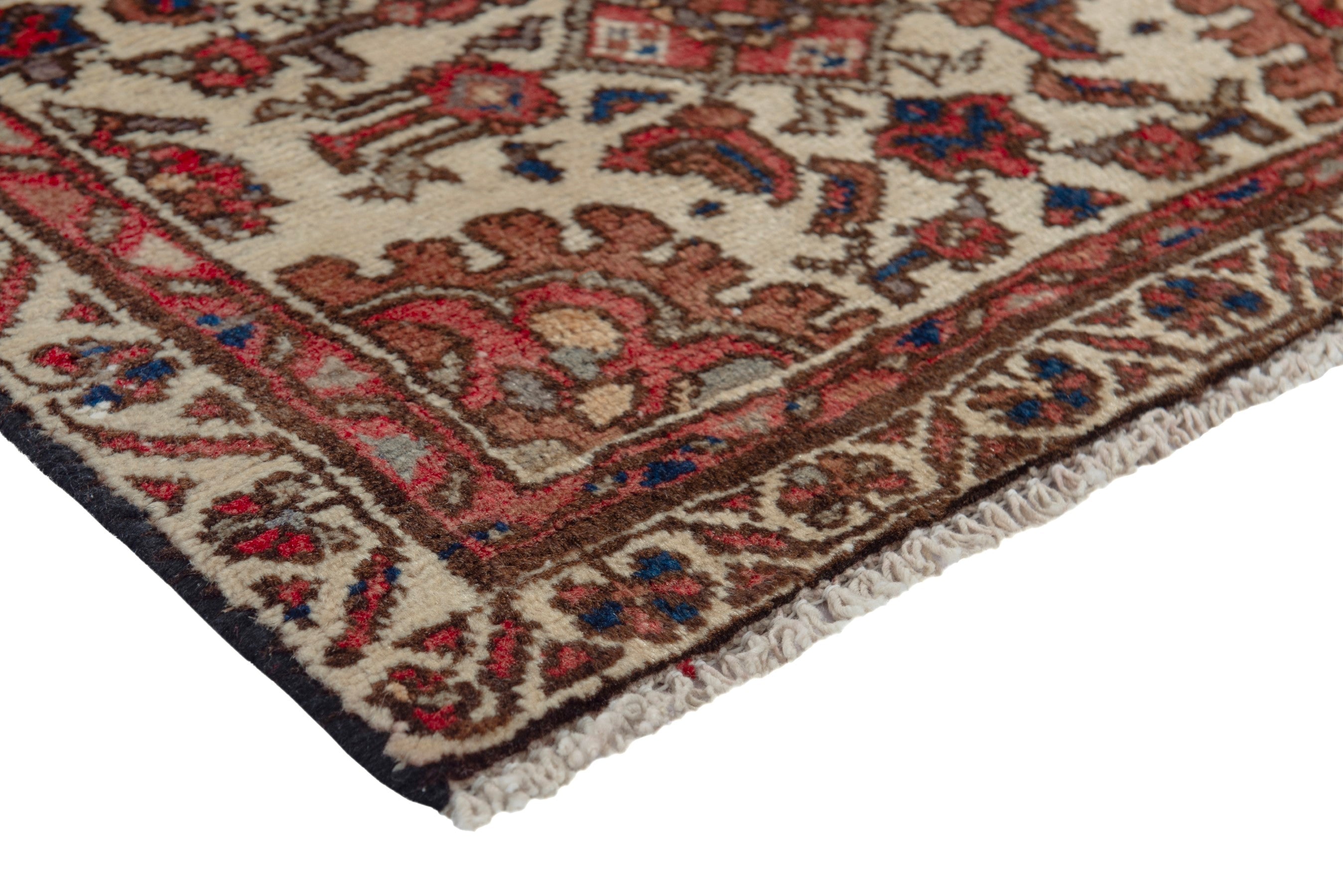 Persian Hamedan accent rug in cream and brick, view 4 of 7
